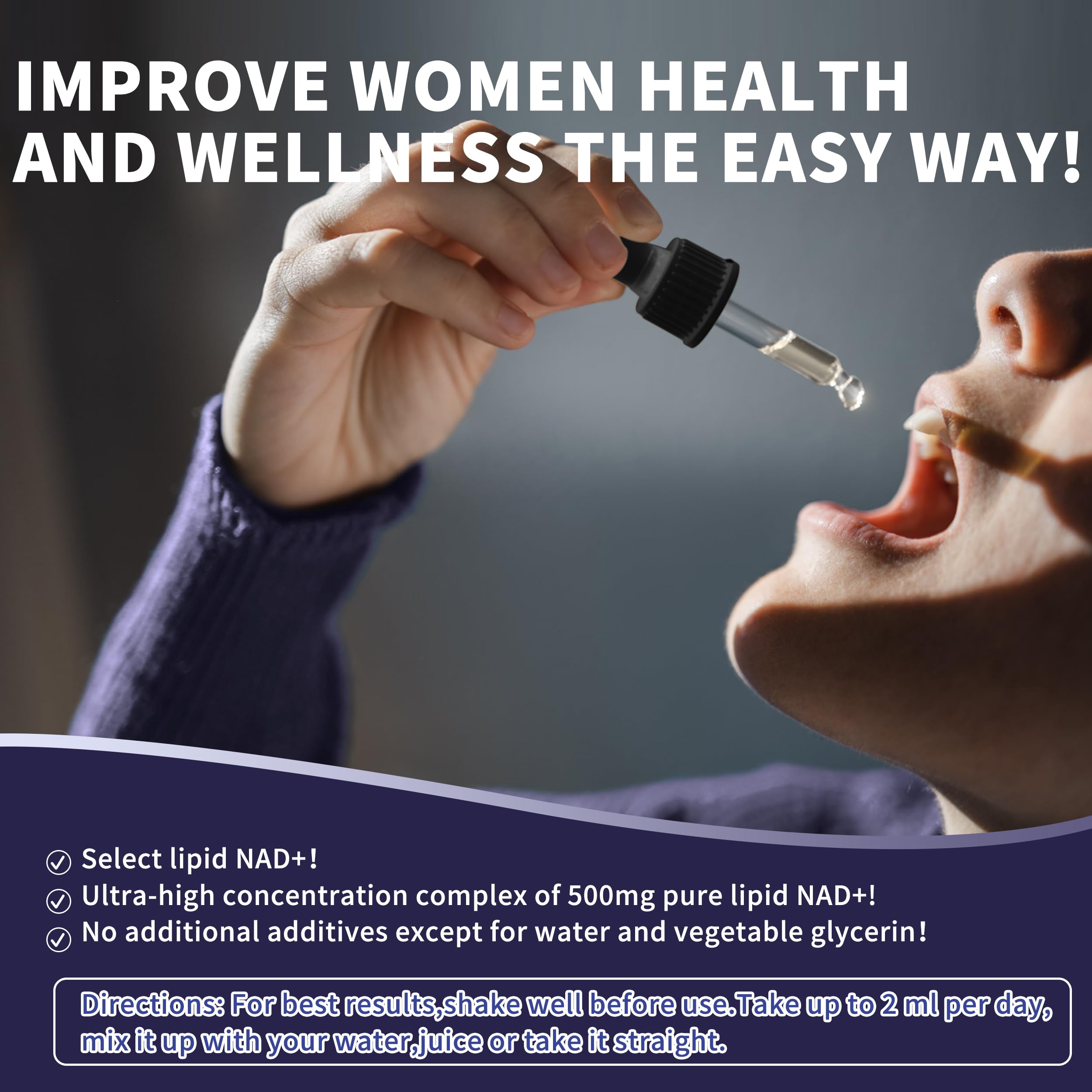 Women's NAD Liquid Supplement, Pure 500mg Liposomal NAD - Cell Regeneration，Energy Support, Vegan,Sugar Free，Additives Free HudetexAu supplements