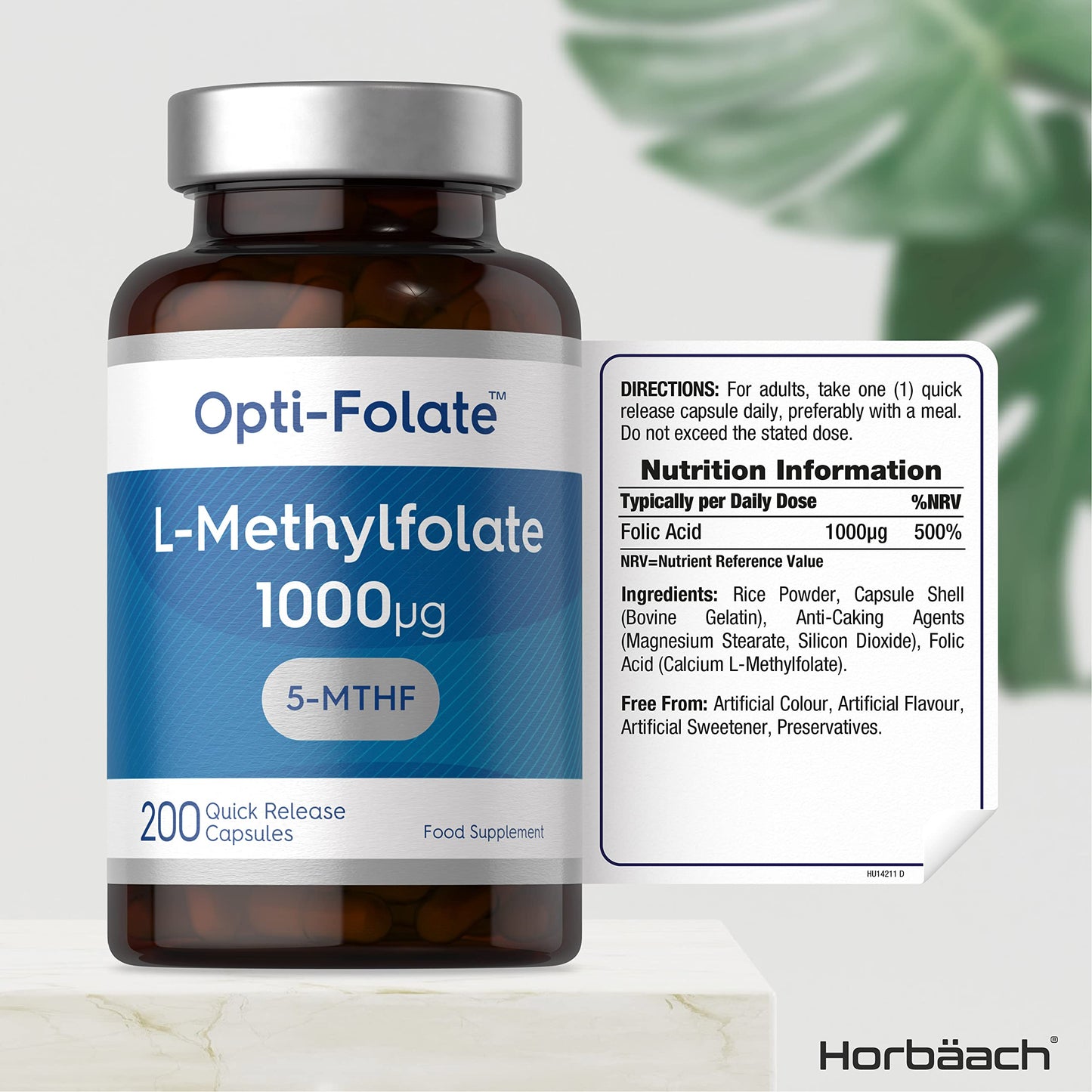 L-Methylfolate 1000ug | 200 Capsules | 5-MTHF Folate Supplement | Active Form HorbäachUS supplements