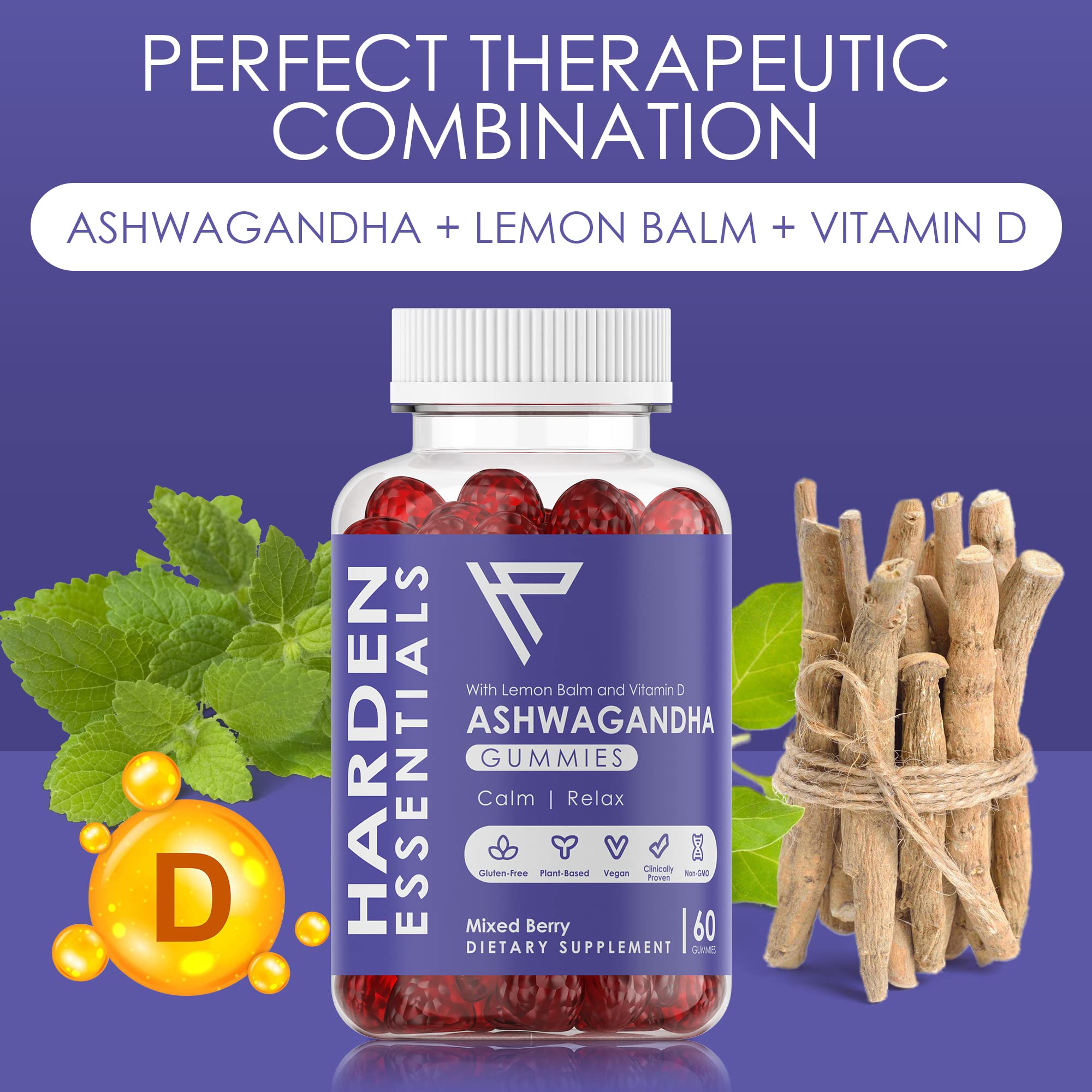 KSM-66 Ashwagandha Gummies 750mg Per Gummy – 1,500mg Per Serving – Stress & Cortisol Support – with Lemon Balm & Vitamin D – 60 Count (30 Day Supply) – Vegan – Harden Essentials Harden essentialsAu supplements