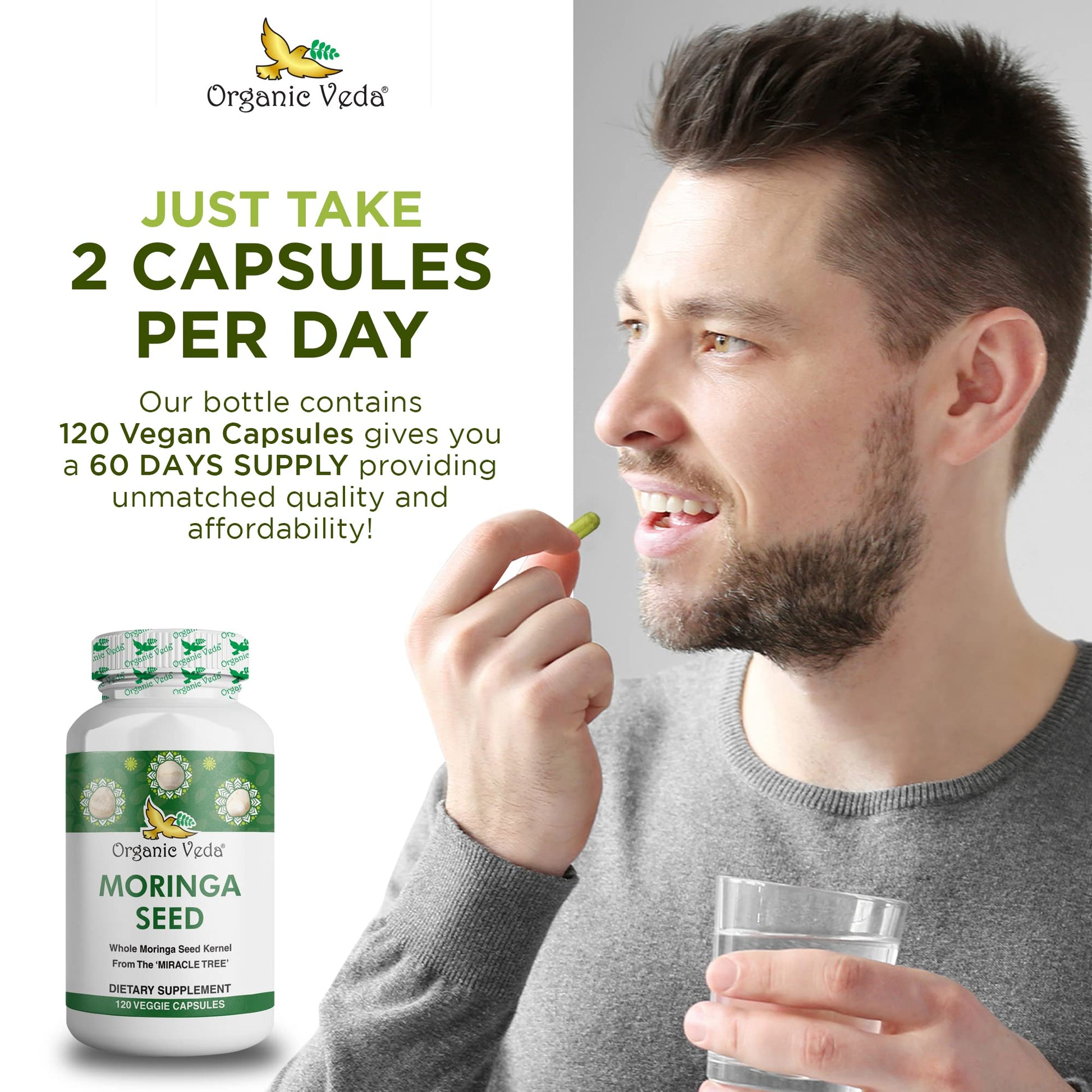 Organic Veda Moringa Seed Capsules - Pure Organic Moringa Capsules Seed Powder Organic VedaUS supplements