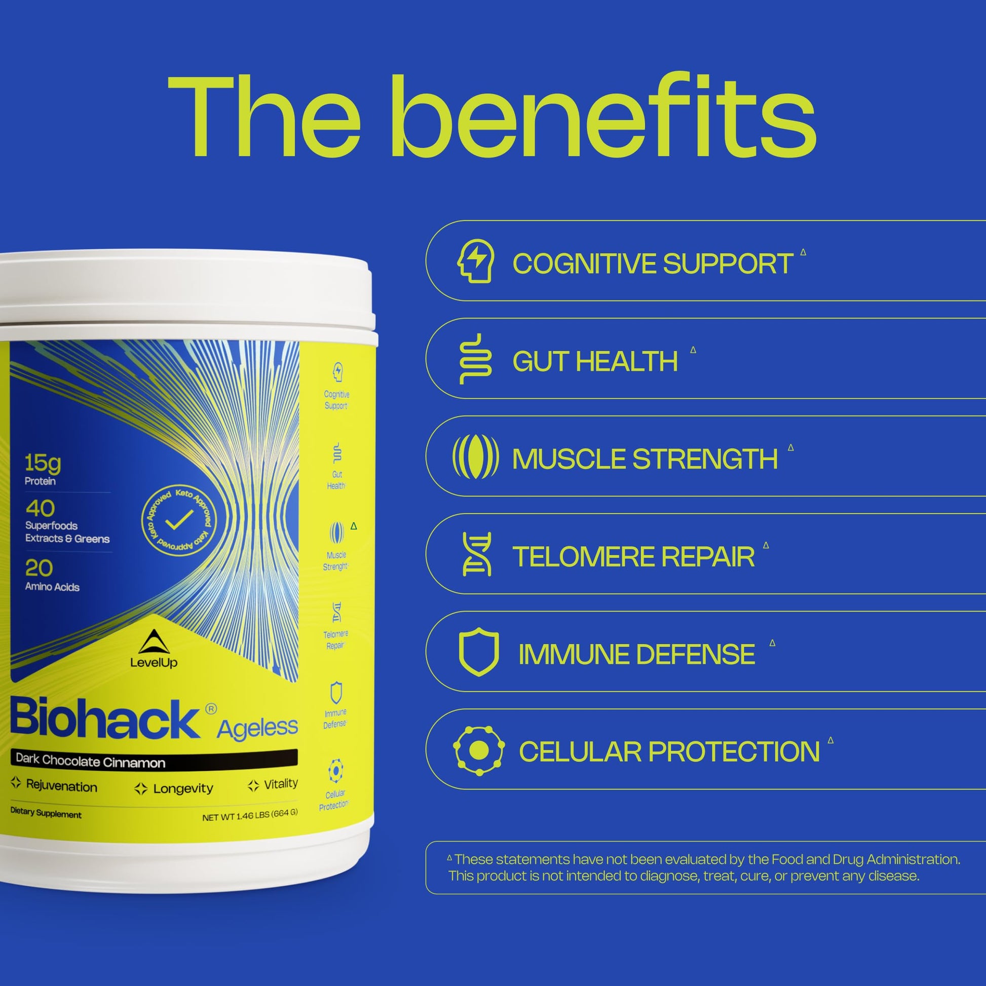 LevelUp Biohack Ageless: Colostrum Collagen Superfoods Antioxidants Spermidine Amino Acids Creatine for Women and Men, Total Body Rejuvenation (Dark Chocolate Cinnamon) LevelUpAu supplements