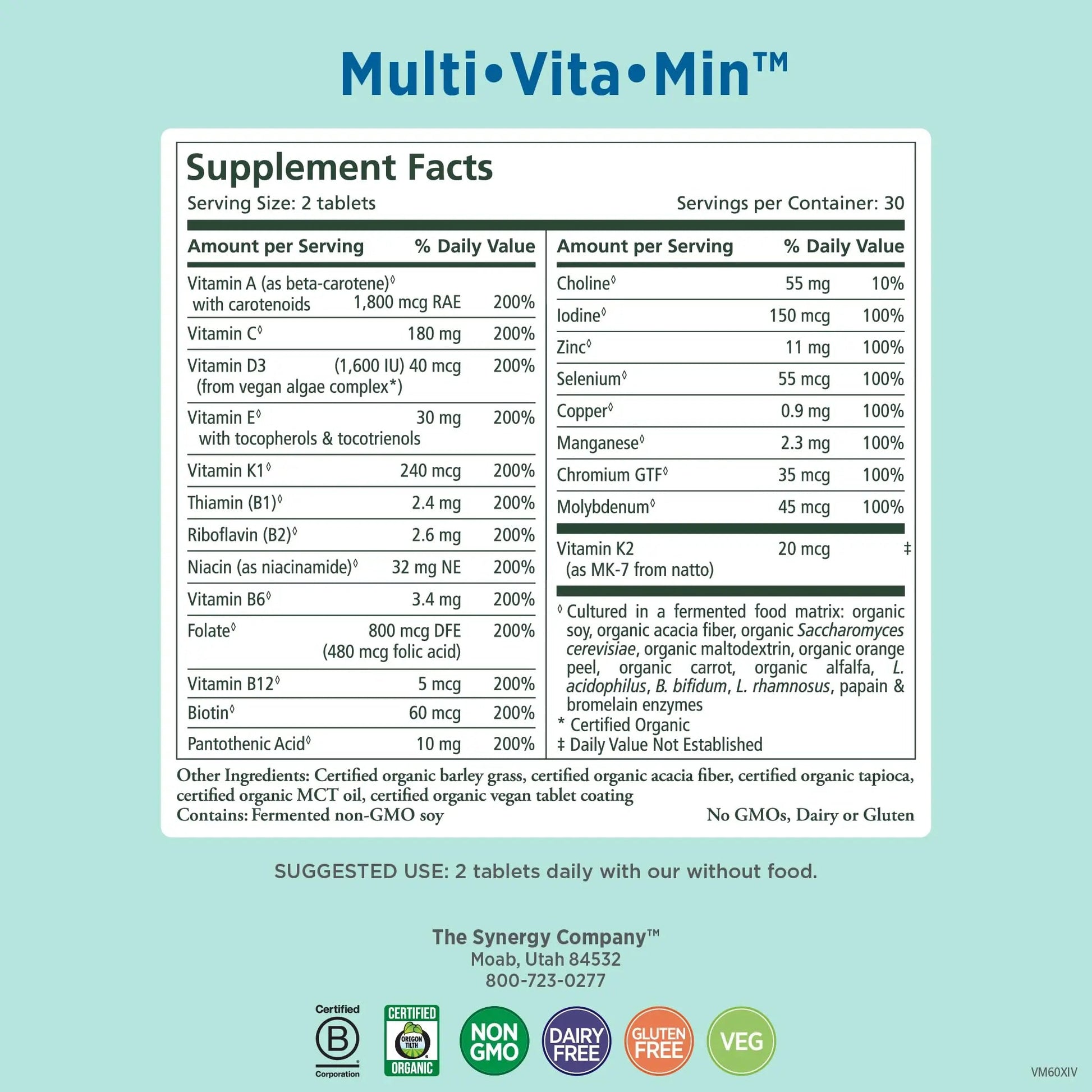 PURE SYNERGY Multi·Vita·Min | Vegan Multivitamin Made with Organic Whole Foods | Twice Daily Supplement for Men and Women PURE SYNERGYAu supplements