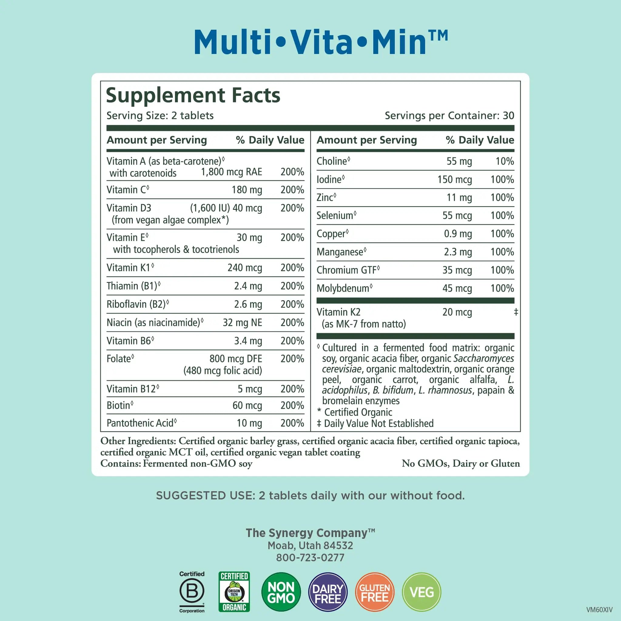 PURE SYNERGY Multi·Vita·Min | Vegan Multivitamin Made with Organic Whole Foods | Twice Daily Supplement for Men and Women PURE SYNERGYAu supplements