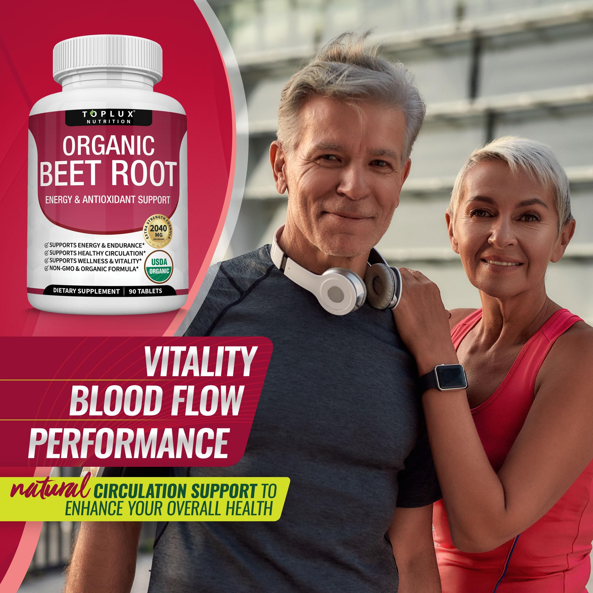 Organic Beet Root Powder Tablets - 2040mg Natural Nitric Oxide Beets to Support, Energy TopluxAu supplements