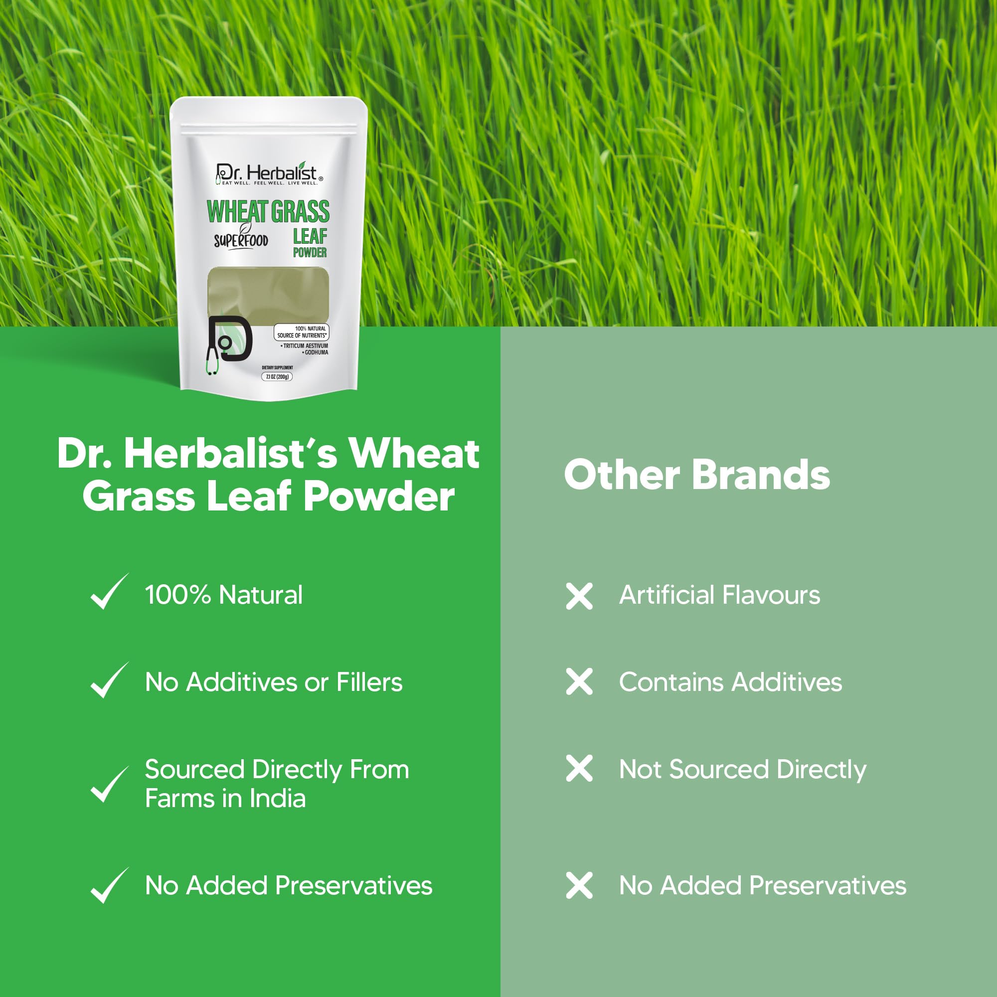 Dr. HERBALIST Wheatgrass Powder 200g - Pure Triticum Aestivum with Chlorophyll Iron & Vitamins A C E | Supports Daily Greens Detox & Nutrient Density* | Halal Dr. HERBALISTAu supplements
