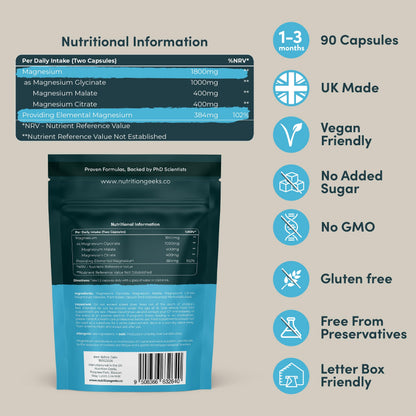Magnesium Glycinate 3-in-1 Complex - 1800mg Supplements as Bisglycinate, Citrate Nutrition GeeksUS supplements