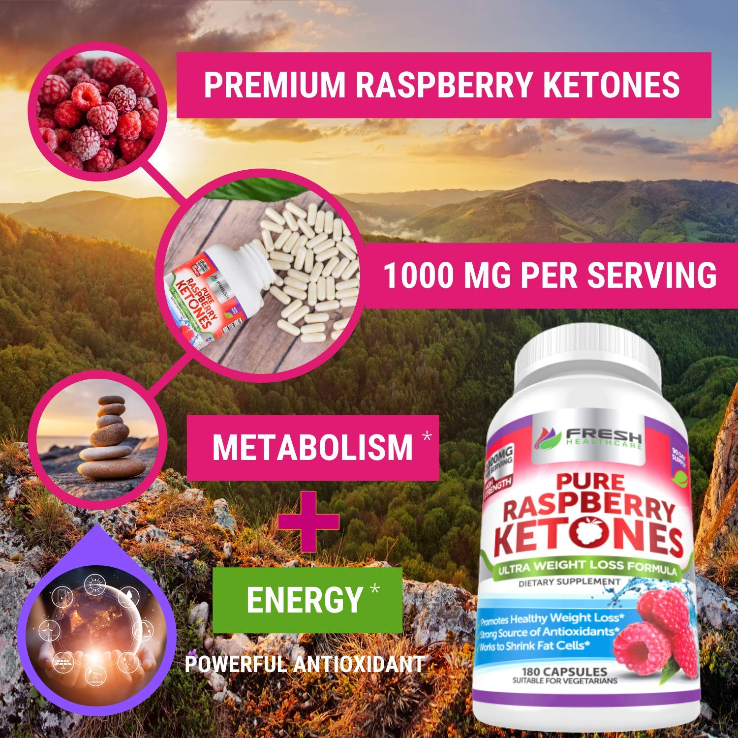 FRESH HEALTHCARE Pure 100% Raspberry Ketones Max 1000mg Per Serving - 3 Month FRESH HEALTHCAREAu supplements