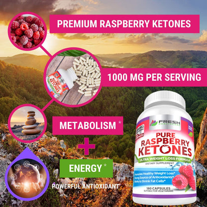FRESH HEALTHCARE Pure 100% Raspberry Ketones Max 1000mg Per Serving - 3 Month FRESH HEALTHCAREUS supplements
