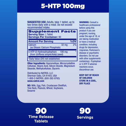 Natrol 5-HTP 100mg, Dietary Supplement Helps Support a Balanced Mood, Mood and Stress Support Supplement, 90 Time Release Tablets, 45-90 Day Supply NatrolUS supplements