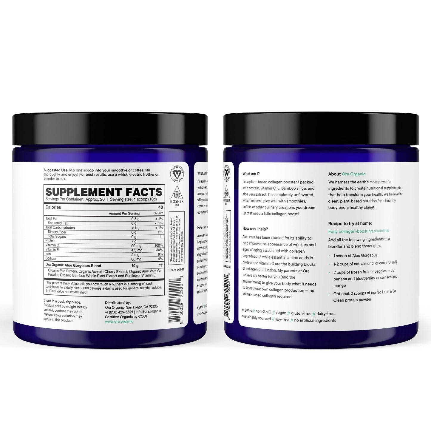 Ora Organic Vegan Collagen-Boosting Powder for Women and Men - Hair, Skin, & Nails Support - Bamboo Silica, Plant-Based Protein, Organic Vitamin C, Aloe Vera - Vanilla Flavor, 20 Servings Ora OrganicUS supplements
