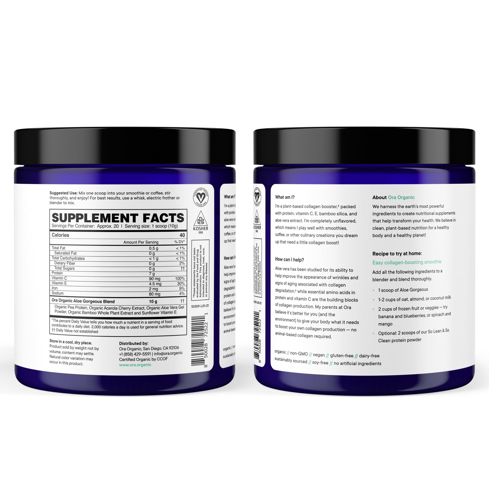 Ora Organic Vegan Collagen-Boosting Powder for Women and Men - Hair, Skin, & Nails Support - Bamboo Silica, Plant-Based Protein, Organic Vitamin C, Aloe Vera - Vanilla Flavor, 20 Servings Ora OrganicUS supplements