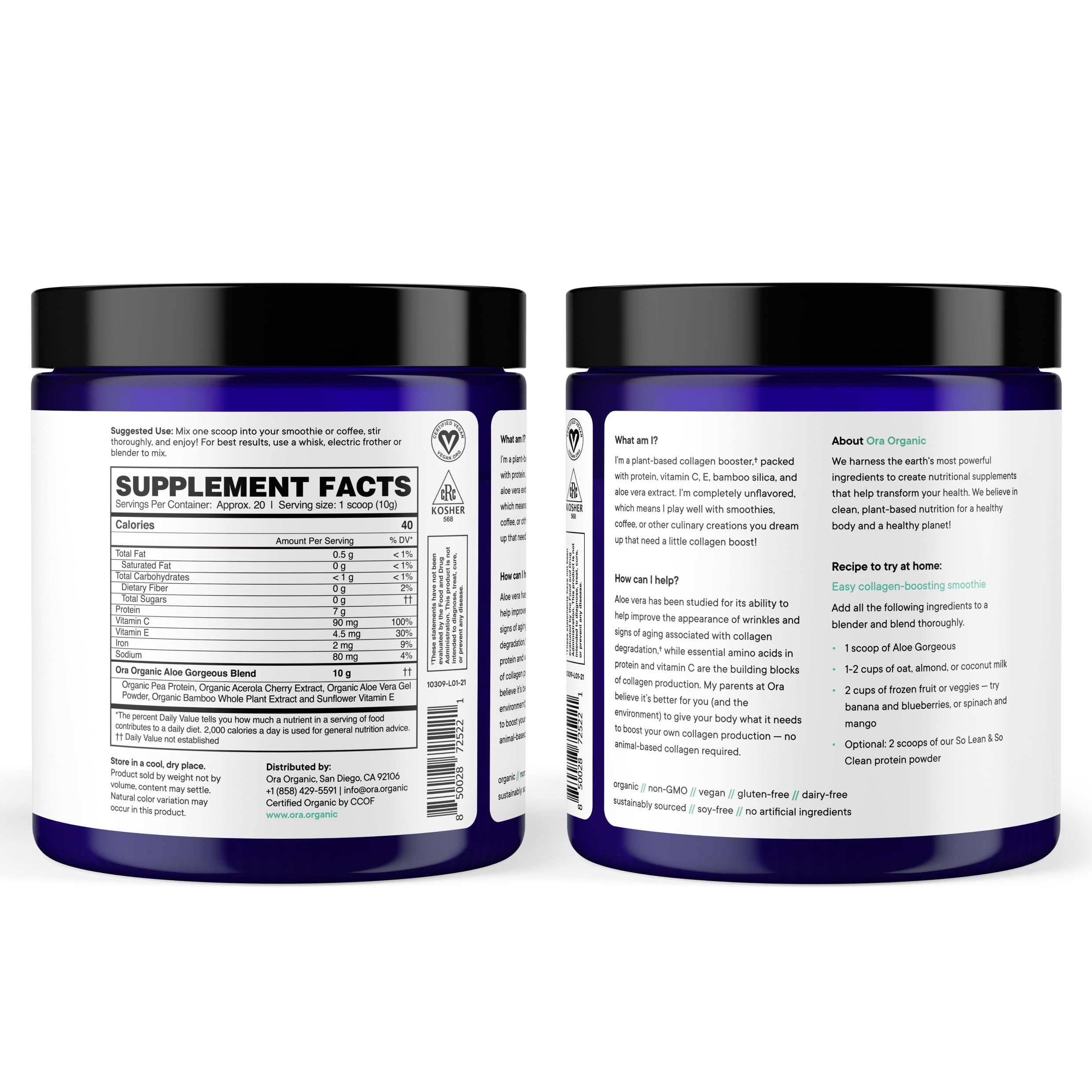 Ora Organic Vegan Collagen-Boosting Powder for Women and Men - Hair, Skin, & Nails Support - Bamboo Silica, Plant-Based Protein, Organic Vitamin C, Aloe Vera - Vanilla Flavor, 20 Servings Ora OrganicUS supplements