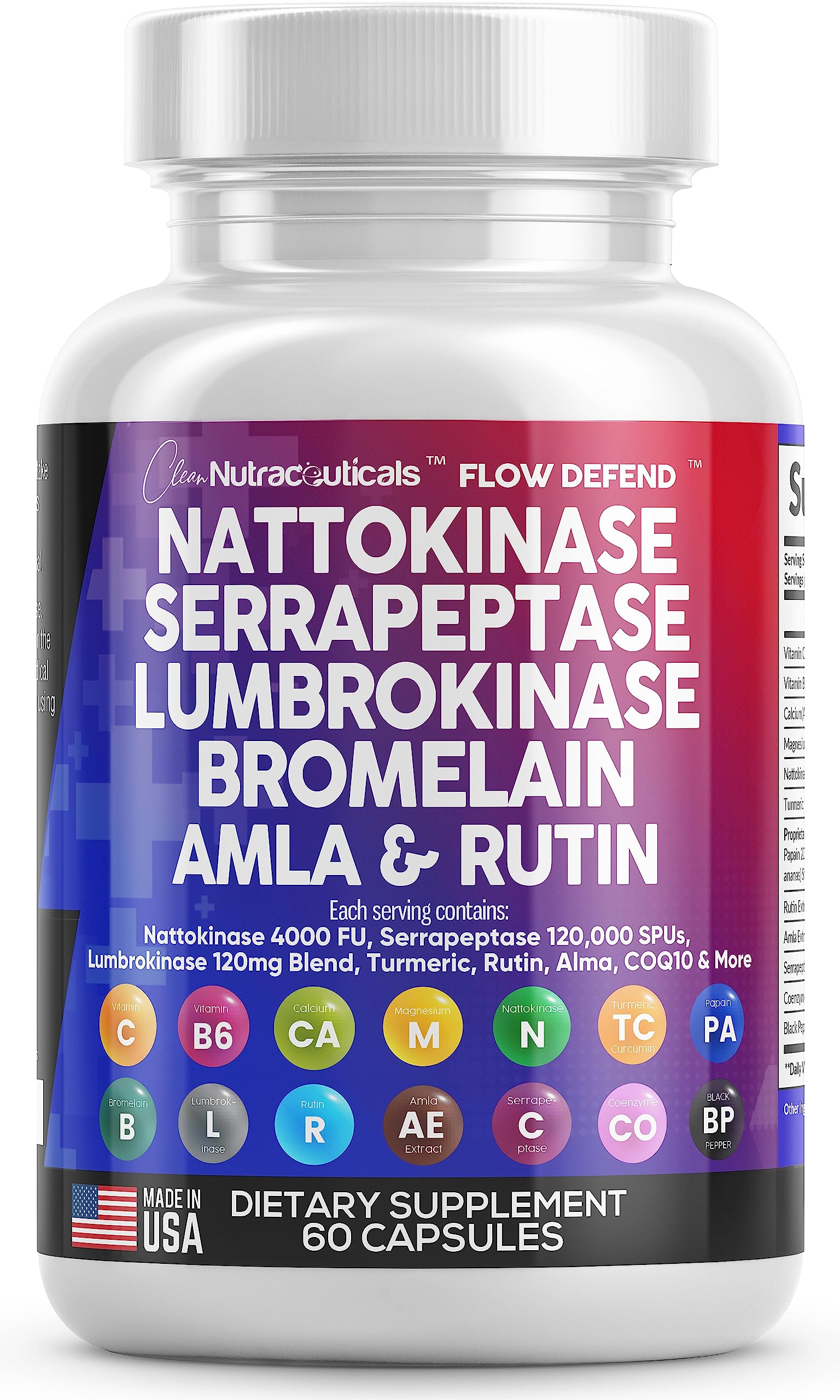 Nattokinase 4000 FU Serrapeptase 120000 SPU Lumbrokinase Enzyme Clean NutraceuticalsUS supplements