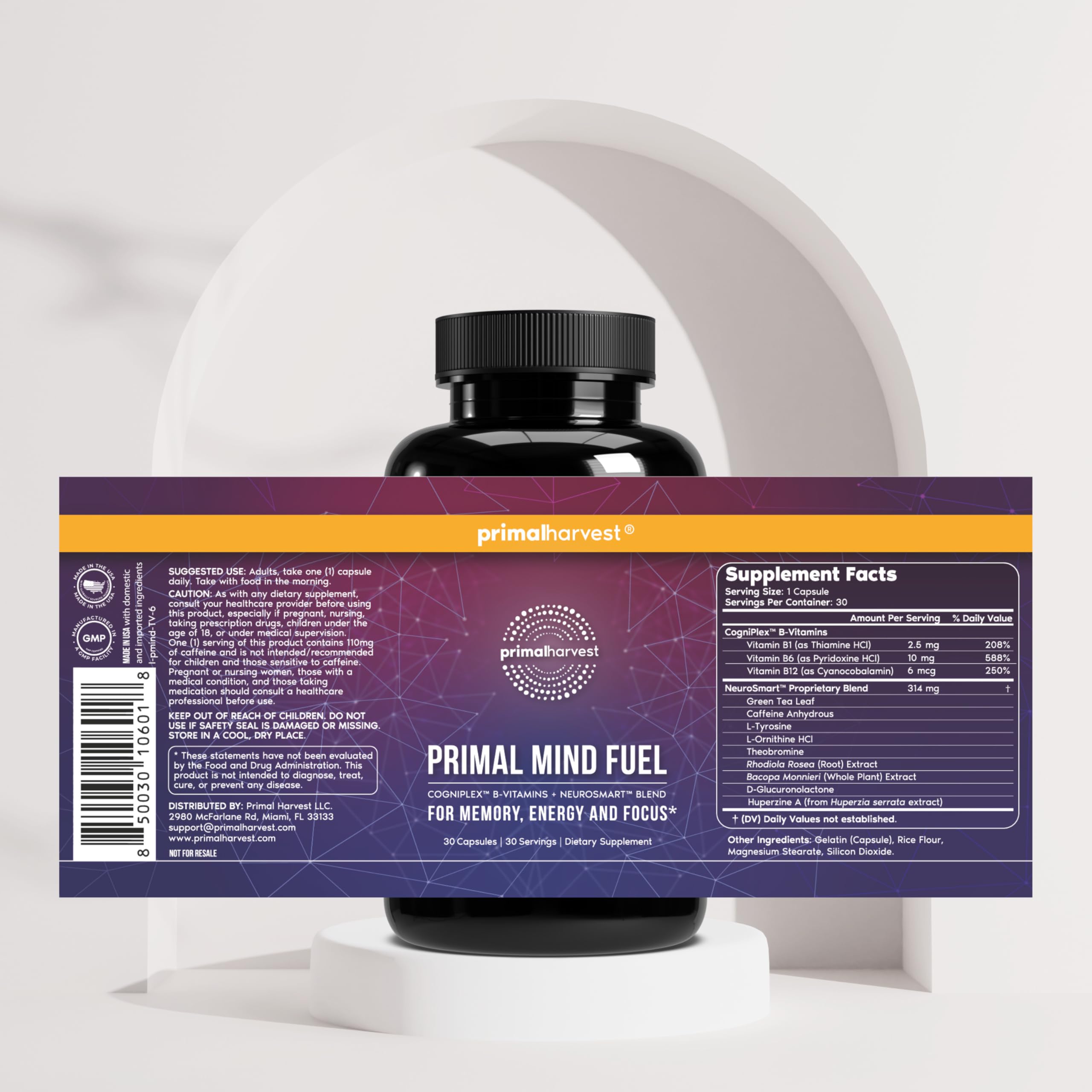 Primal Harvest Brain Supplement, Primal Mind Fuel Brain Booster for Focus, Energy, Clarity, Memory Brain Health 30 Capsules Nootropics Brain Support Supplement for Men and Women (2 Pack (30 Count)) Primal HarvestAu supplements
