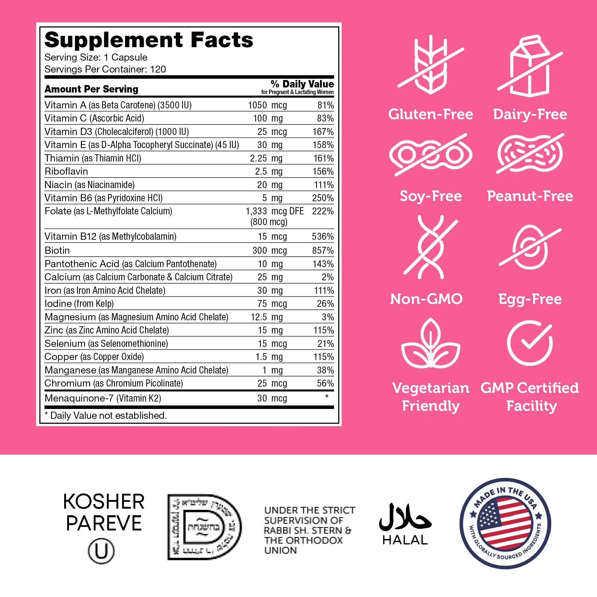 Zahler - Total One Prenatal Vitamins for Women (120 Count) Daily Multi Vitamin Prenatals with Folic Acid, Iron, Zinc ZahlerAu supplements
