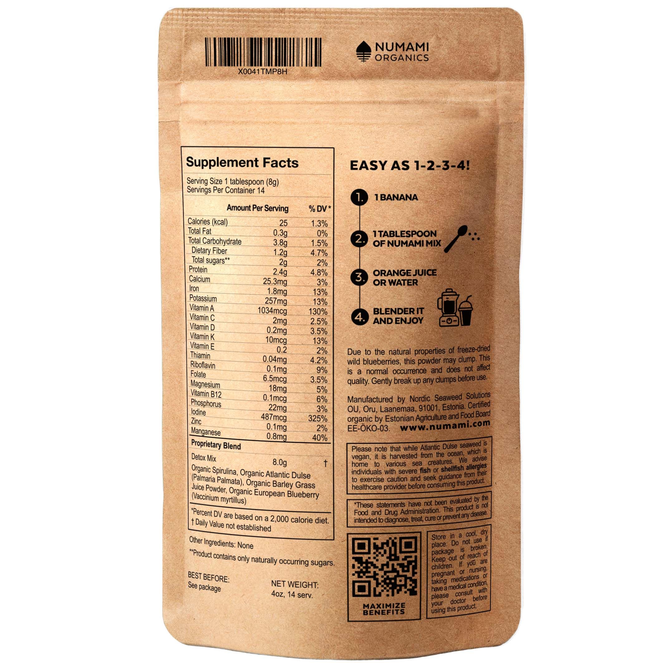 Numami Organic Detox Blueberry Smoothie Powder with Healthy Spirulina, Atlantic Dulse NumamiAu supplements