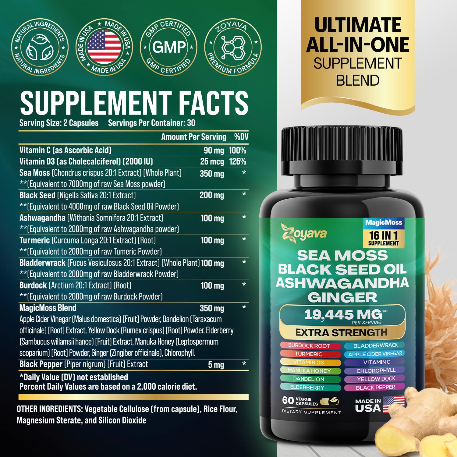 Zoyava Magic Moss Blend Sea Moss 7000mg Ashwagandha 2000mg Black Seed Oil ZoyavaUS supplements
