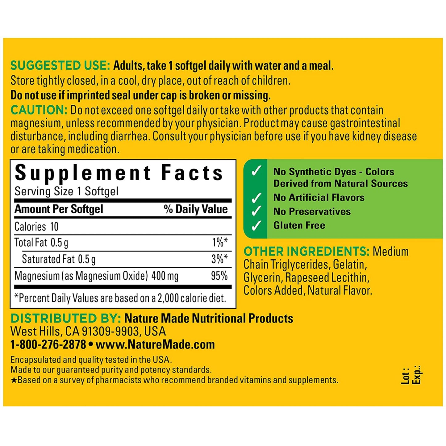 Nature Made Extra Strength Magnesium Oxide 400 mg, Dietary Supplement Nature MadeUS supplements