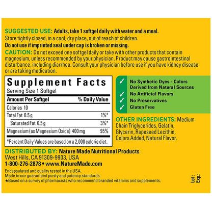 Nature Made Extra Strength Magnesium Oxide 400 mg, Dietary Supplement Nature MadeUS supplements