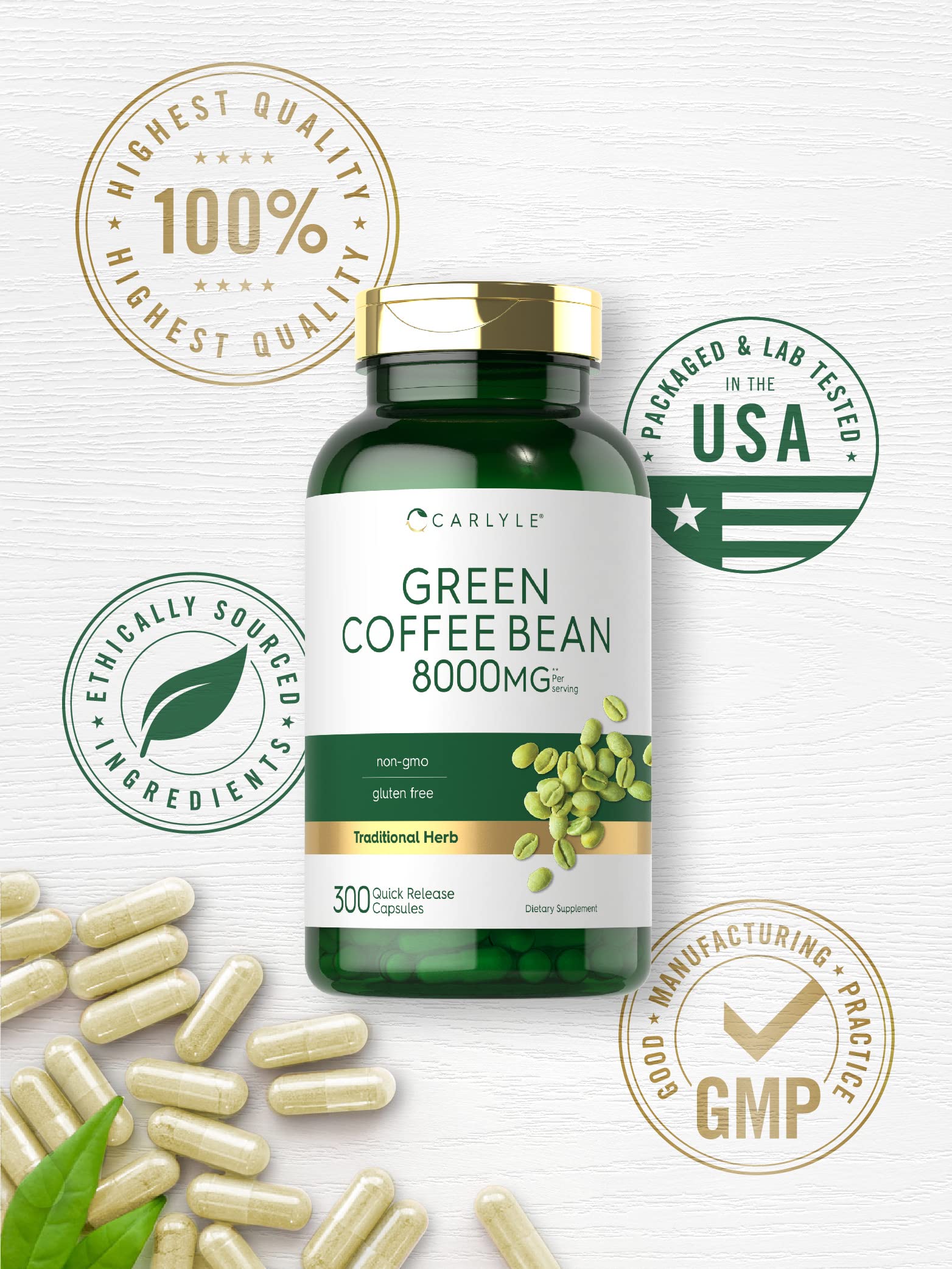 Carlyle Green Coffee Bean Extract | 8000 mg | 300 Capsules | Non-GMO and Gluten Free CarlyleUS supplements