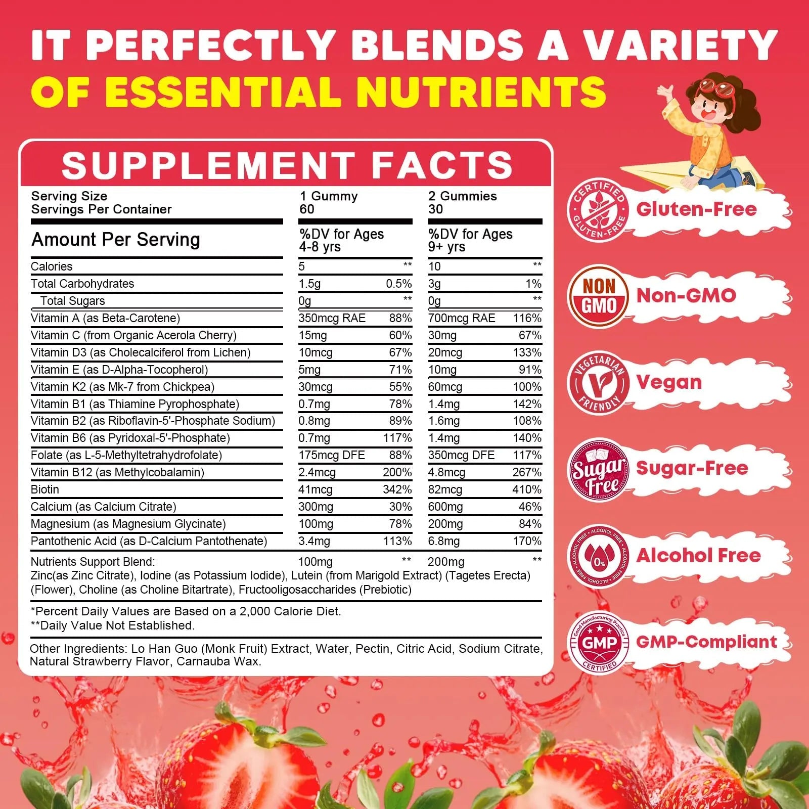 Sugar Free Calcium Multivitamin Gummies for Kids - Nutritional, Immune, Bone Support, Whole Multivitamin, with Vitamins A, C, D, B1, B2, B6, Folate JIANKYTZAu supplements