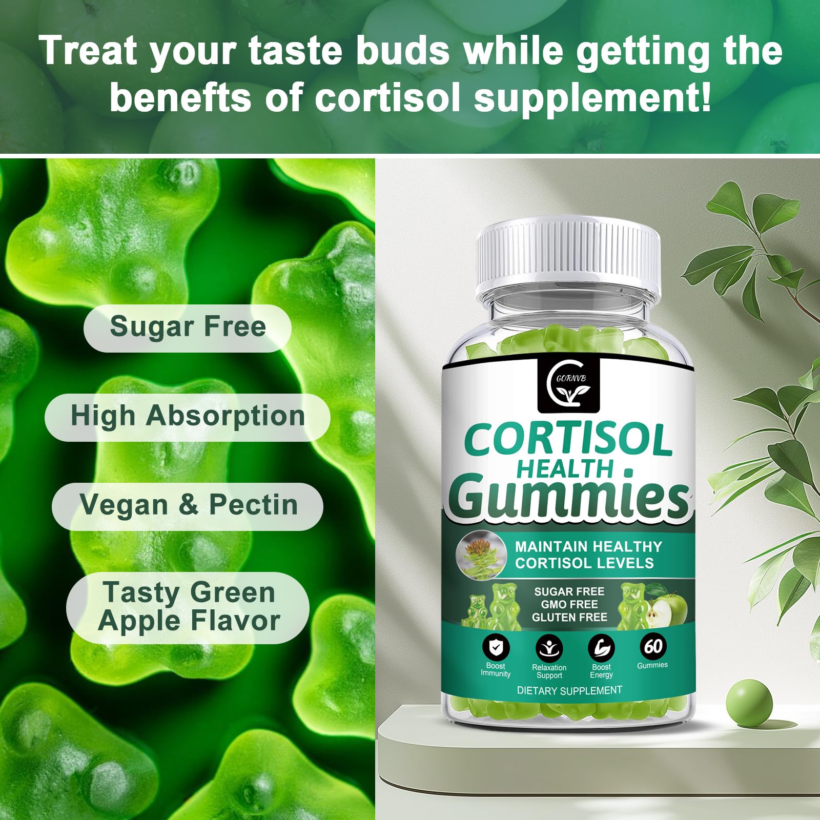 GORNVB Cortisol Gummies, Cortisol Supplement for Women with Magnesium, Ashwagandha, Rhodiola, Phosphatidylserine, L-Theanine, Black Pepper, Vitamin C & B6 - Relaxation, Focus, Sleep Support - 2 Pack GORNVBAu supplements