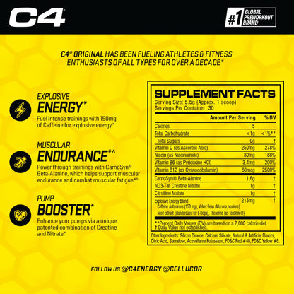 Cellucor C4 Original Pre Workout Powder Strawberry Watermelon Ice Sugar Free Preworkou CellucorUS supplements