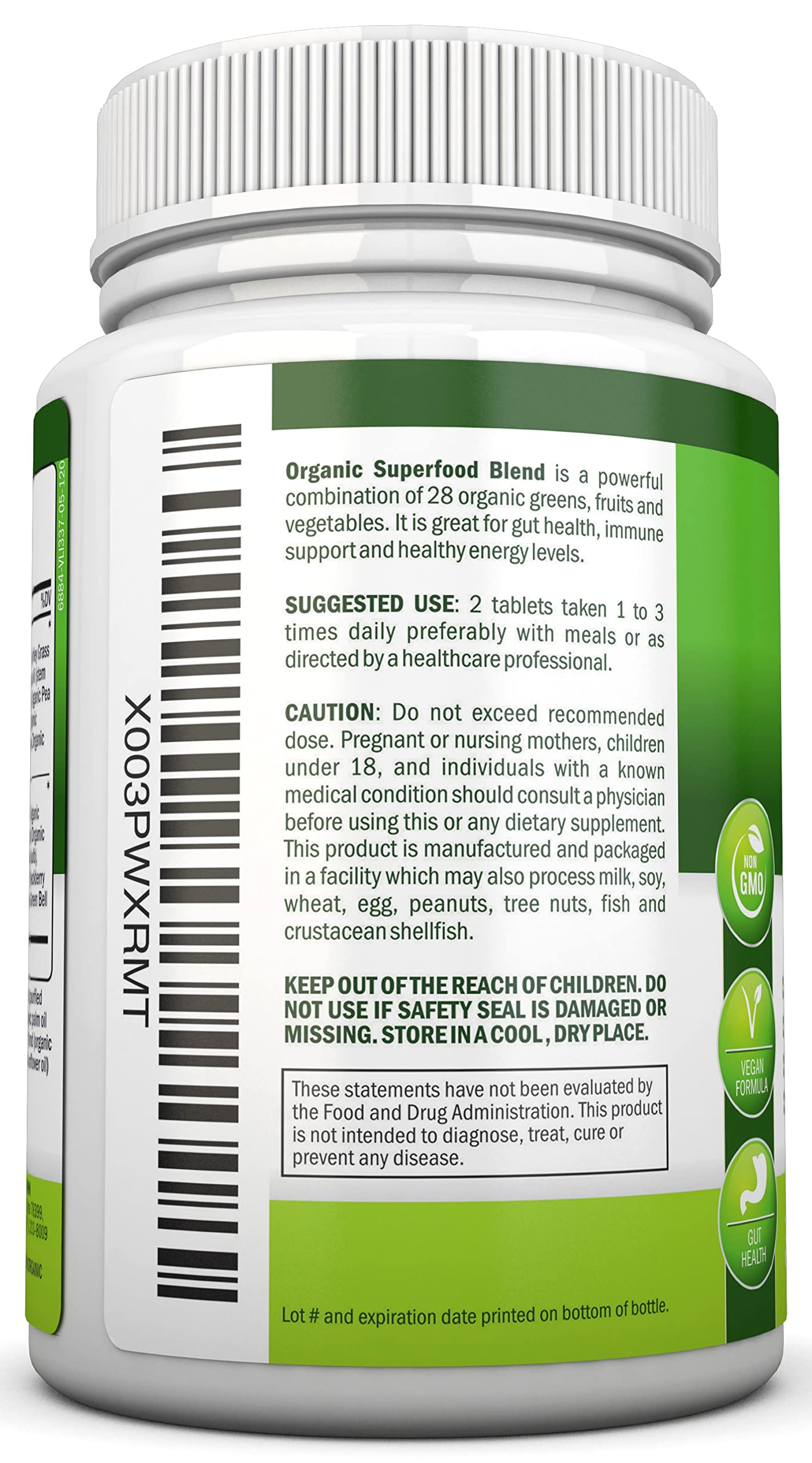 Organic Super Greens Capsules - Fruit And Vegetable Supplements - 120 Count - 28 USDA Organic & Vegan Premium Ingredients - Superfood Blend For Immune Health, Digestion & Energy - Whole Food Vitamins NutriONNAu supplements