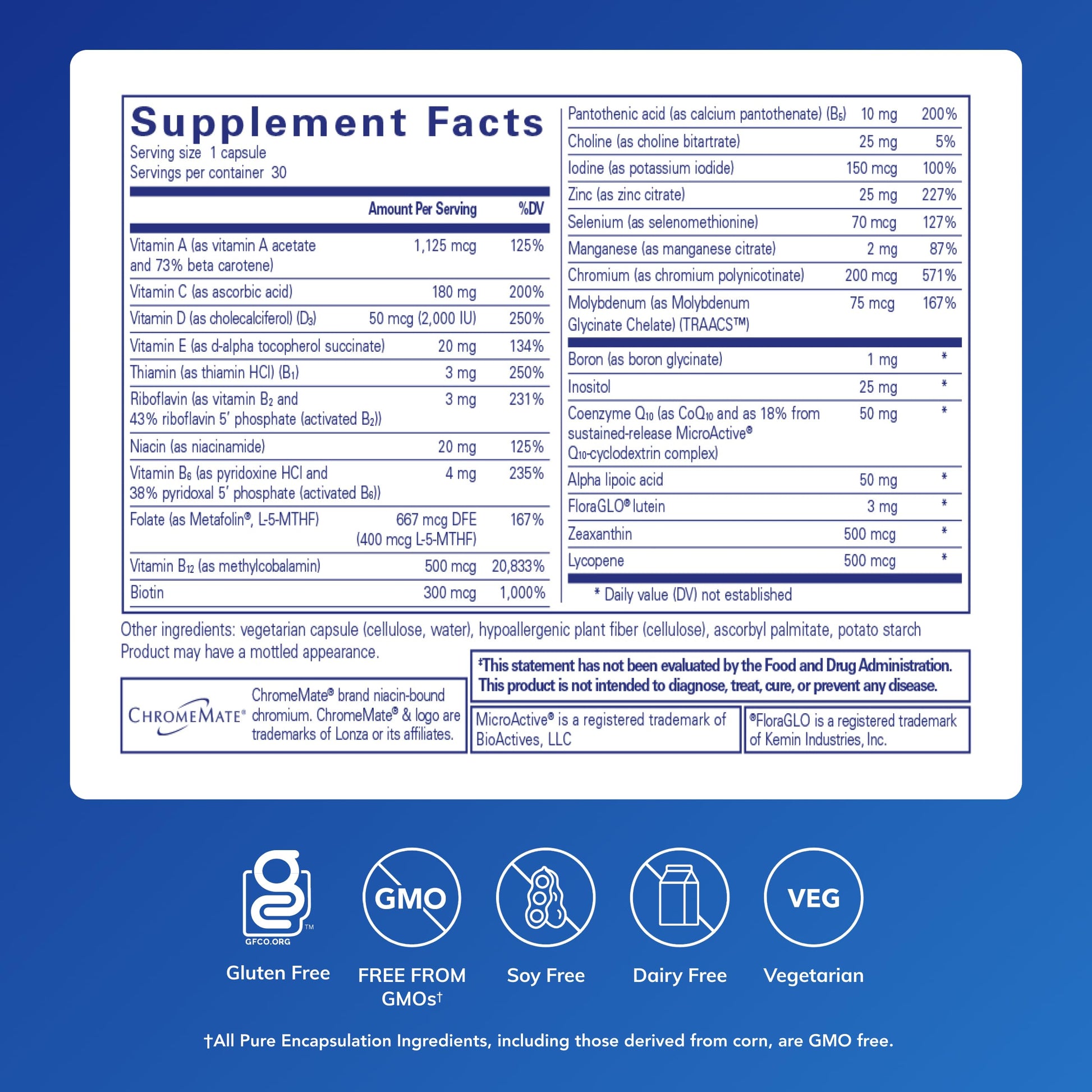 Pure Encapsulations O.N.E. Multivitamin - Once Daily Multivitamin with Antioxidant Complex Metafolin, CoQ10, and Lutein to Support Vision, Cognitive Function, and Cellular Health* - 30 Capsules Pure EncapsulationsAu supplements