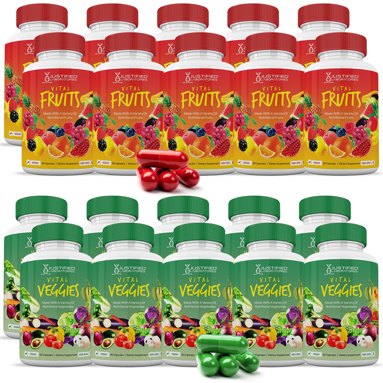 (20 Pack) Vital Fruits and Veggies Supplement Whole Food Red & Green Superfoods Justified LaboratoriesUS supplements