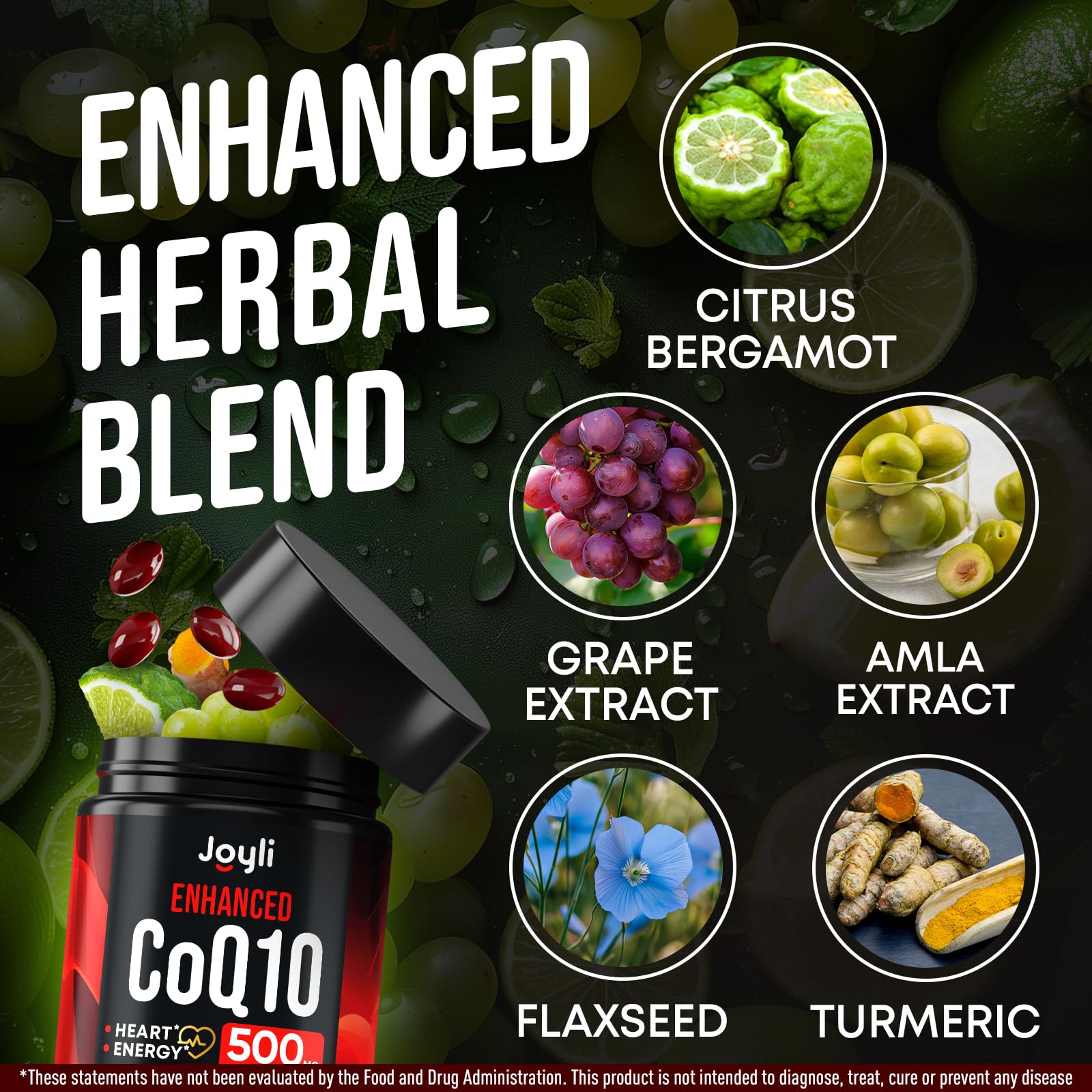 High Absorption CoQ10 500MG - Co Q 10 Supplement 120 Softgels for Heart Health&Energy Production - Enhanced CoQ10 Nutritional Supplements with Coenzyme Q10 - Alternative to coq10 400mg softgels JOYLI NutritionUS supplements