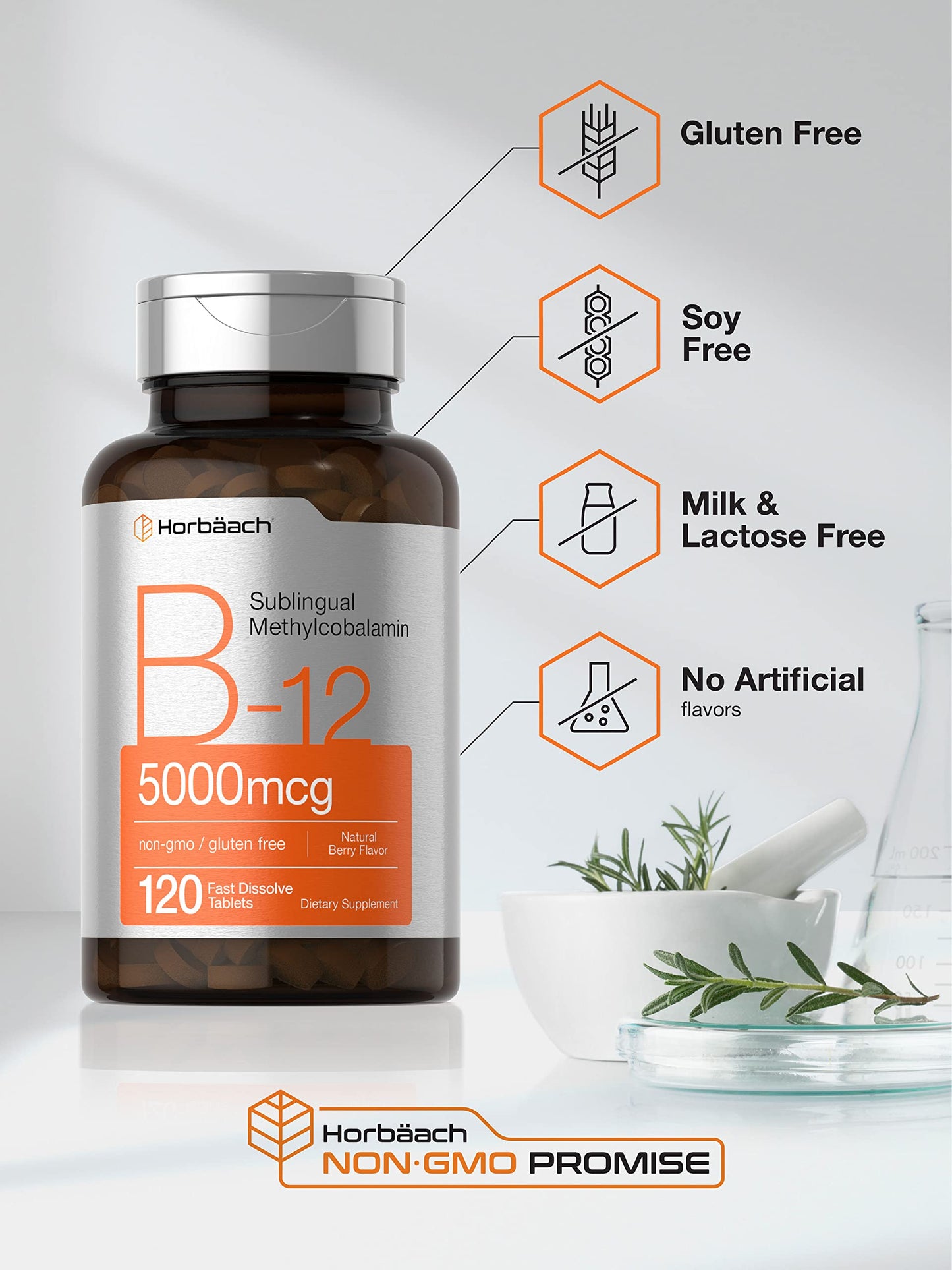 Horbäach B12 Sublingual Methylcobalamin | 5000mcg | 120 Fast Dissolve Tablets HorbäachUS supplements