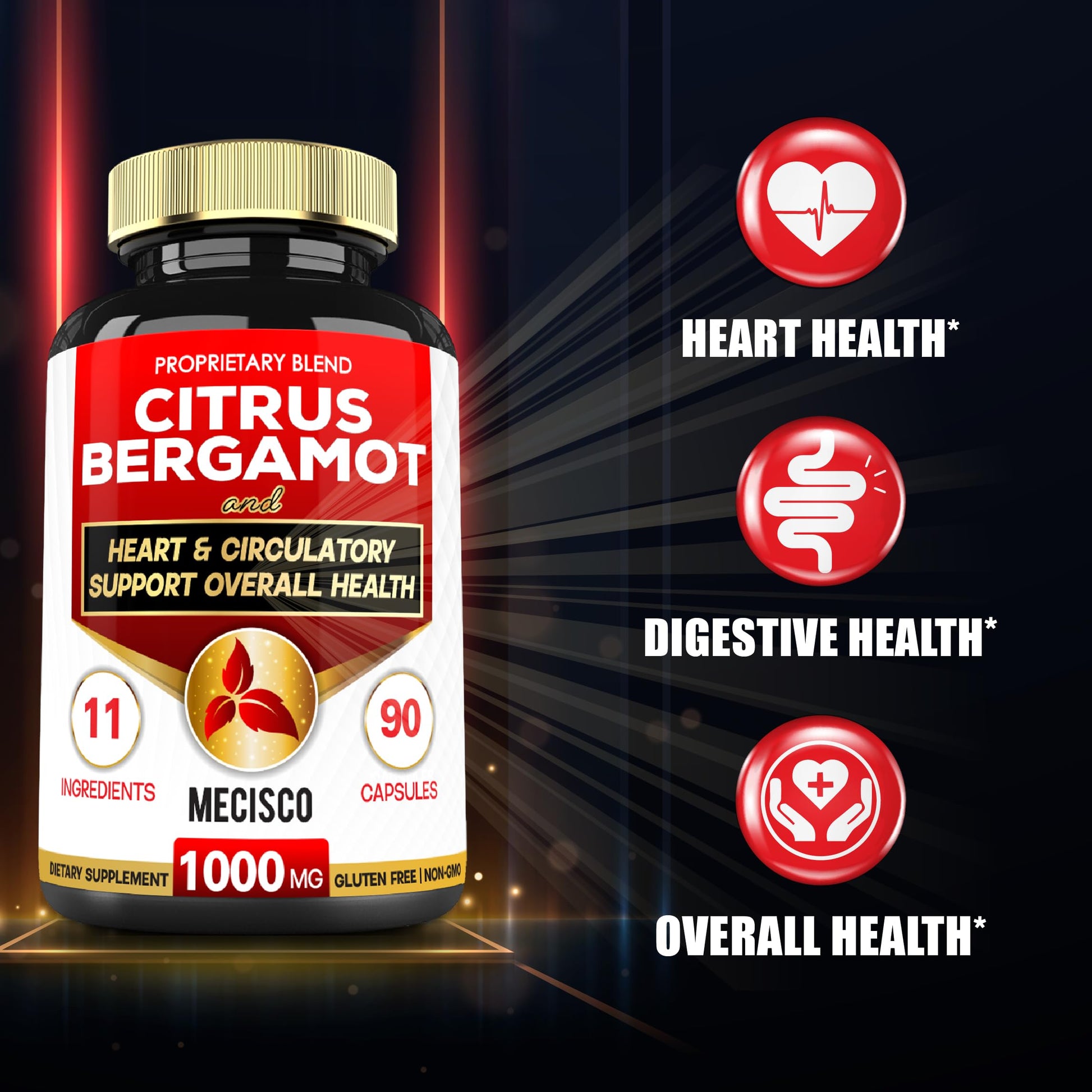 Mecisco 11 in 1 Citrus Bergamot Supplement 1000mg with Black Chokeberry, Berberine HCl & More - 90 Capsules - Supports Heart Health, Immune System, Energy Production MeciscoAu supplements
