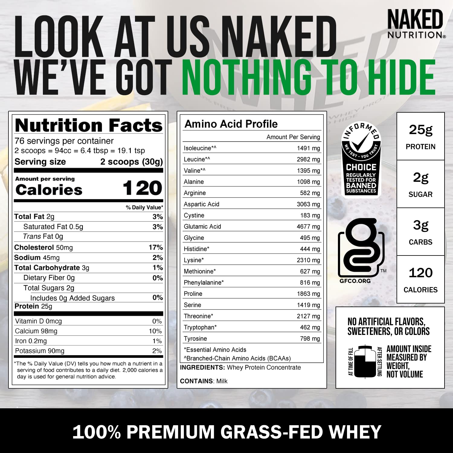 NAKED WHEY 5LB 100% Grass Fed Unflavored Whey Protein Powder - US Farms NAKEDUS supplements