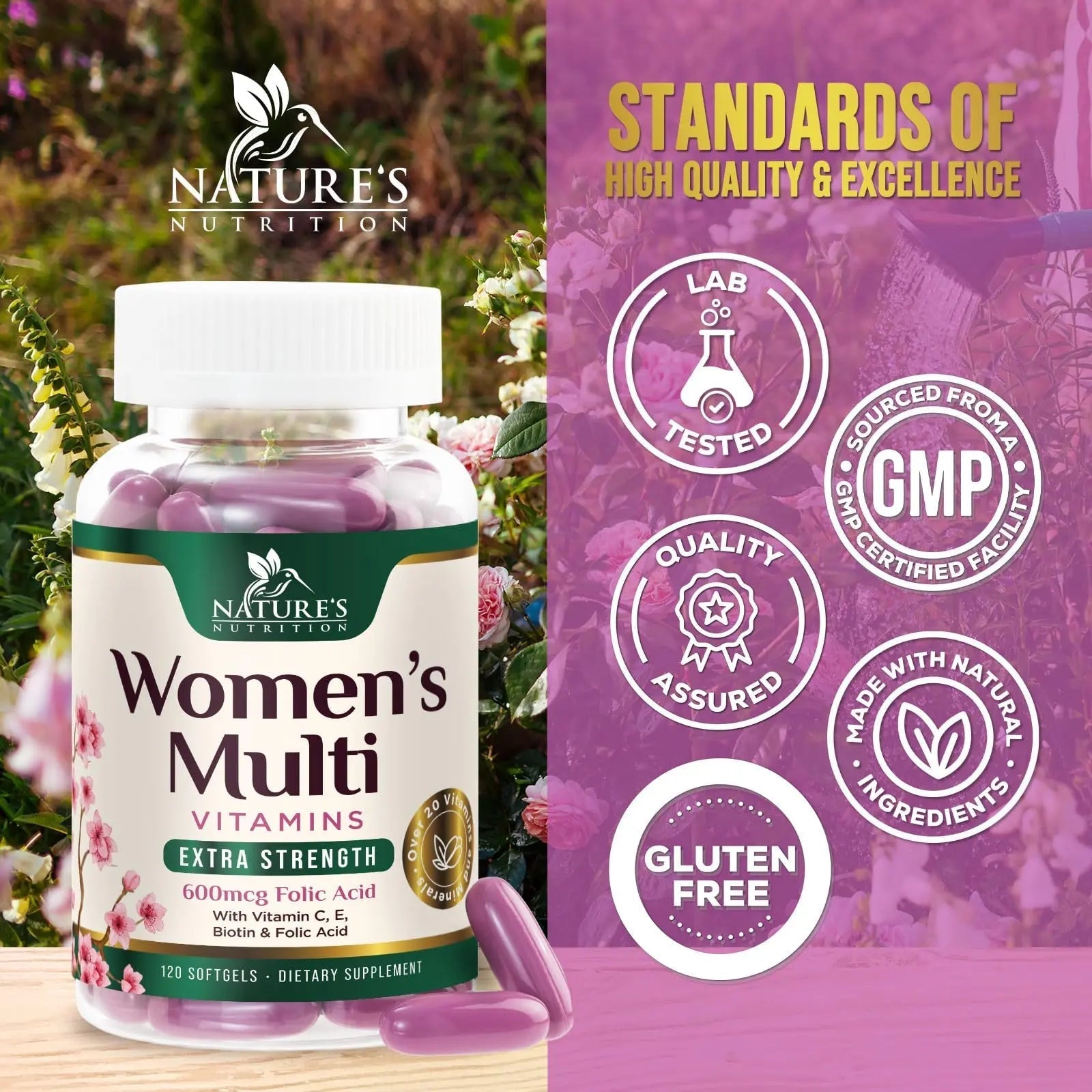 Multivitamin for Women - Complete Daily Womens Multivitamins with Calcium, Folic Acid, Vitamin A, C, D, E, & B Vitamins Nature's NutritionAu supplements