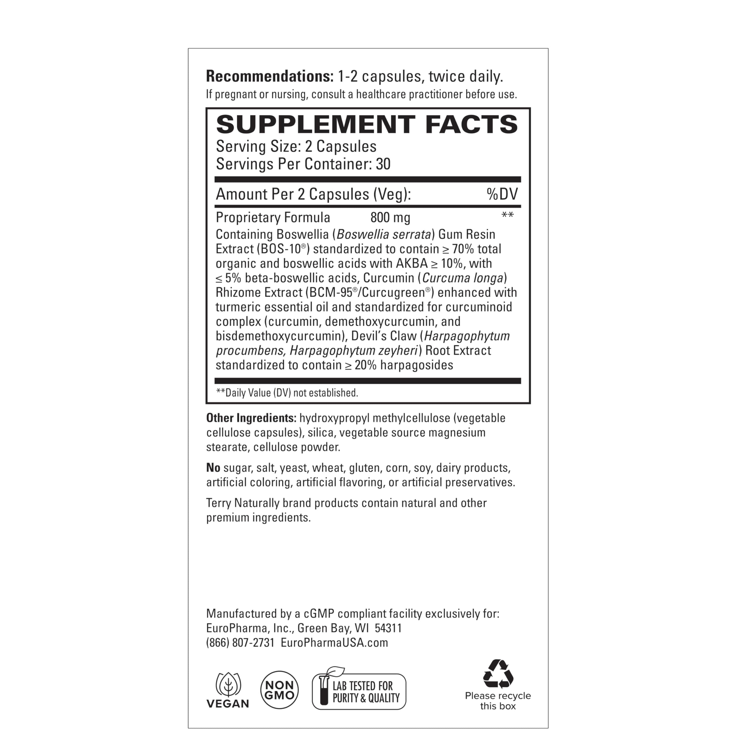 Terry Naturally Arthocin - Boswellia Serrata Capsules with Devil's Claw & Curcumin - Supplement to Support Joint & Spine Health - Herbal Supplement Aids Comfort & Absorption - 60 Capsules Terry NaturallyAu supplements