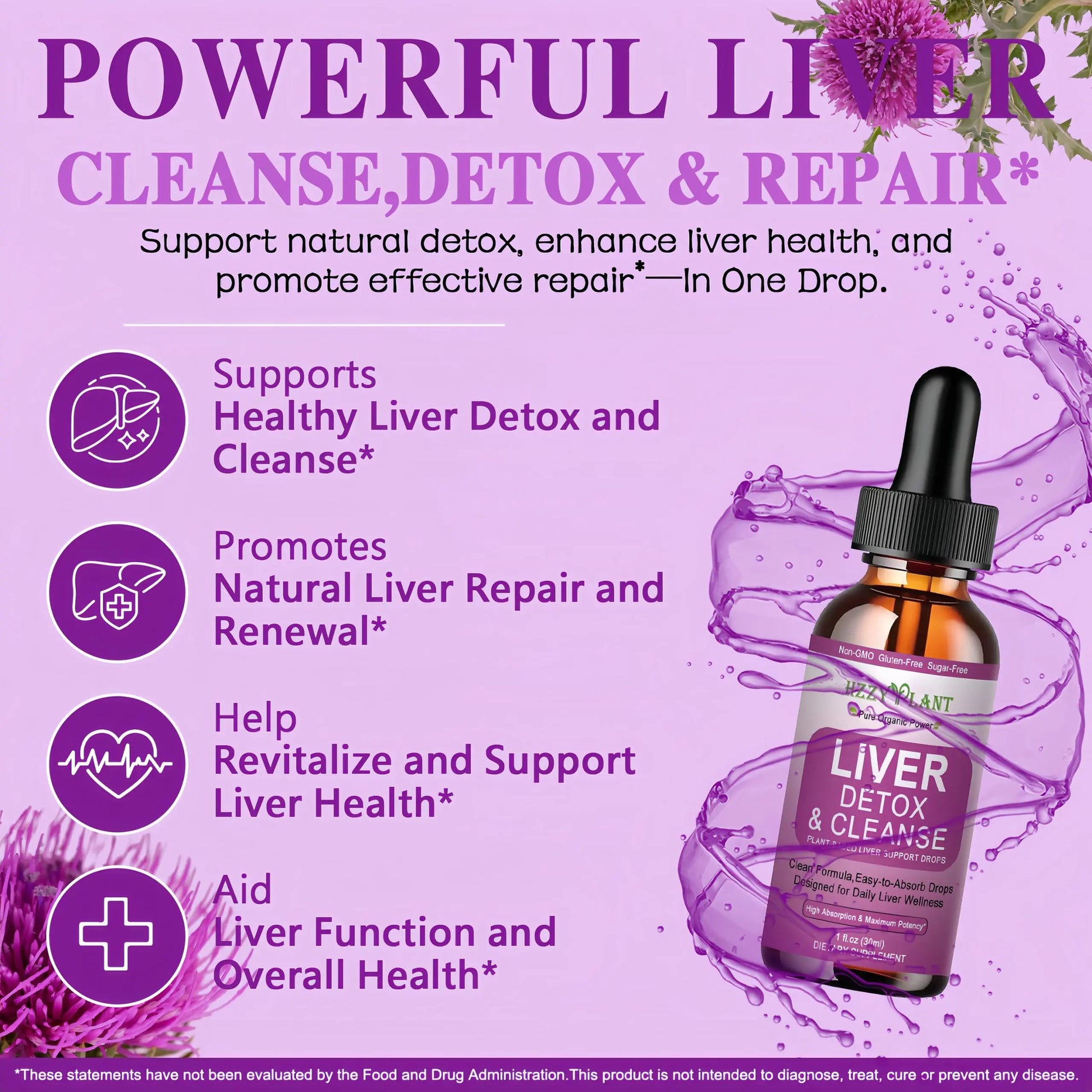 Liver Cleanse Detox & Repair Drops - Liquid Liver Support Tincture with Milk Thistle, Dandelion, Artichoke, TUDCA, NAC, Chanca Piedra - 15-in-1 Advanced Liver Detox Health Supplement - Vegan, Non-GMO HZZYPLANTnz supplements