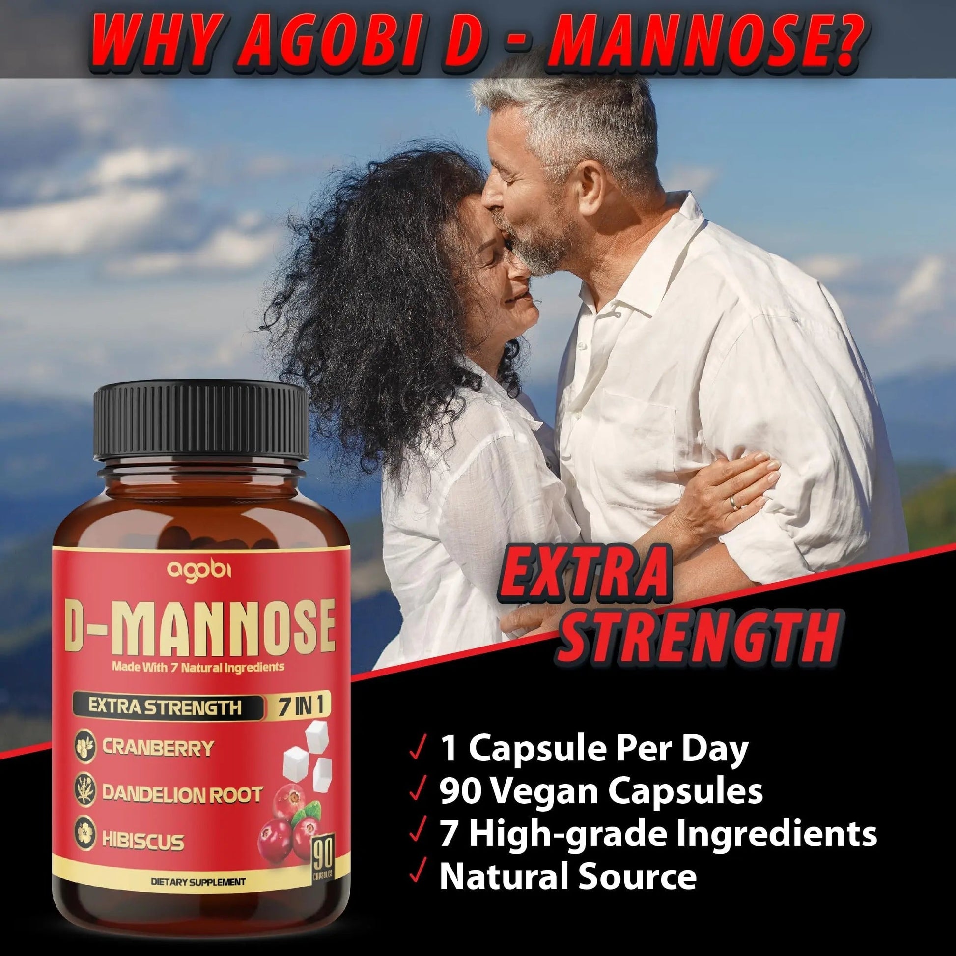 agobi D-Mannose Capsules - 7 Herbs with Cranberry, Dandelion, Hibiscus and More - Support Flush Impurities and Urinary Tract Health - 90 Vegan Capsules 3-Month Supply agobiAu supplements