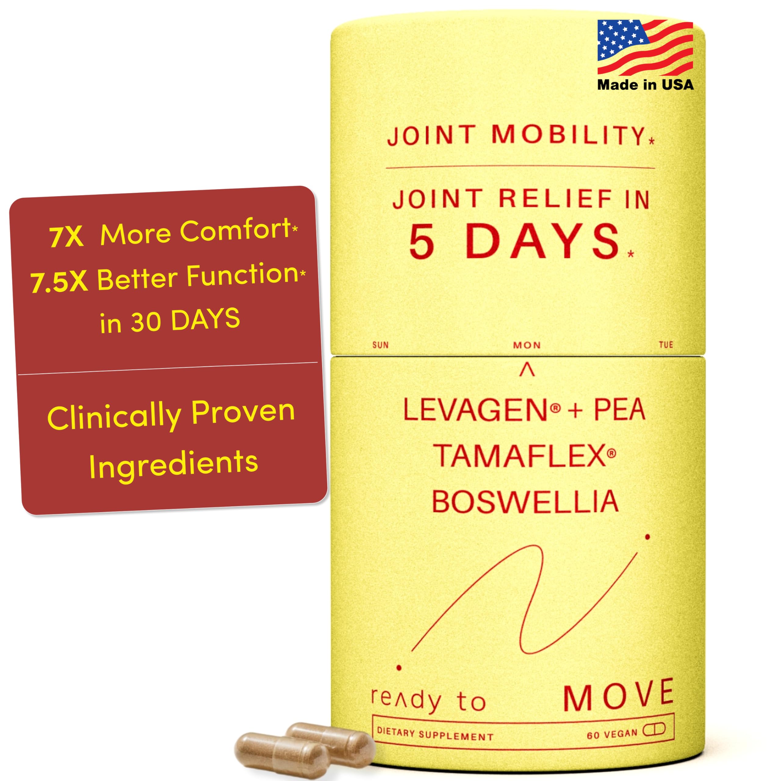 MOVE Fast Acting Joint Supplements | Tamaflex® Turmeric & Tamarind, Levagen®+ PEA Palmitoylethanolamide, Boswellia Serrata, Bioperine® Black Pepper Extract | Joint Support & Mobility | 60 Vegan Caps Ready ToAu supplements
