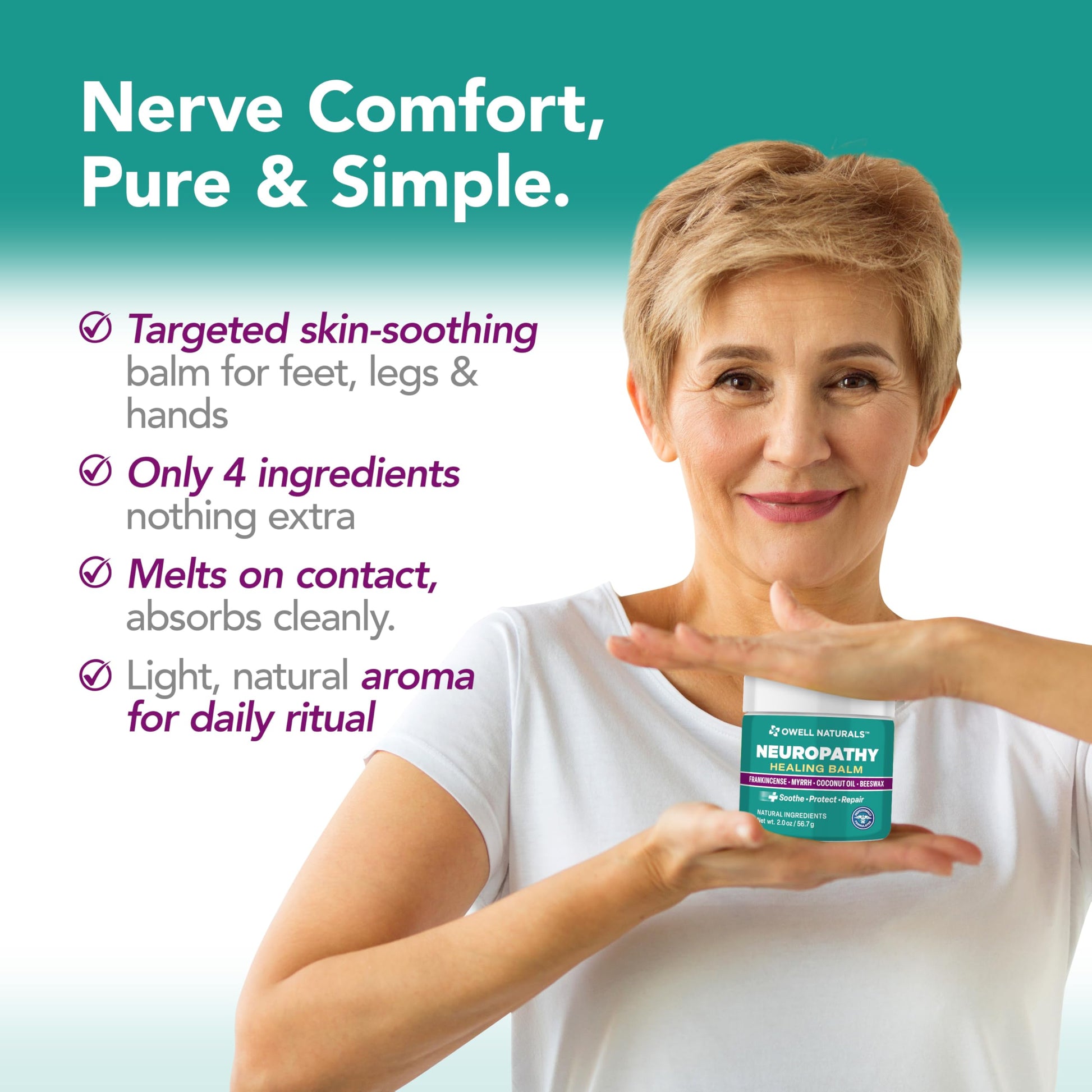 Owell Naturals Neuropathy Balm for Feet, Muscles & Joints – Long Lasting Comfort Formula with Frankincense, Myrrh, Coconut Oil, Beeswax – Fast Absorbing Botanical Skin Care, 2 oz Owell NaturalsAu supplements