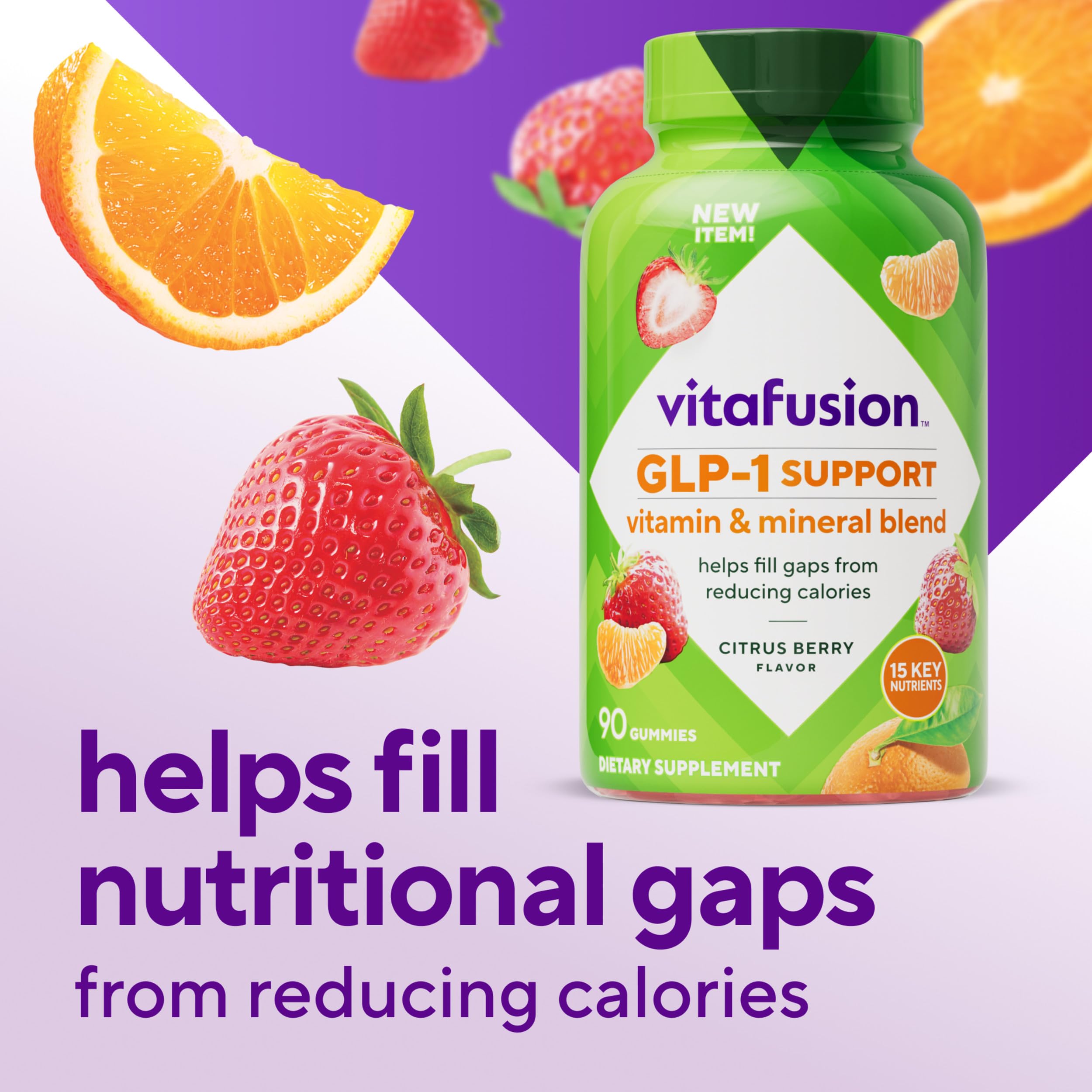 vitafusion GLP-1 Support Multivitamin, Vitamin and Mineral Blend, 15 Essential Nutrients, Citrus Berry Flavor, 90 Count, 45 Day Supply  VitafusionAu supplements