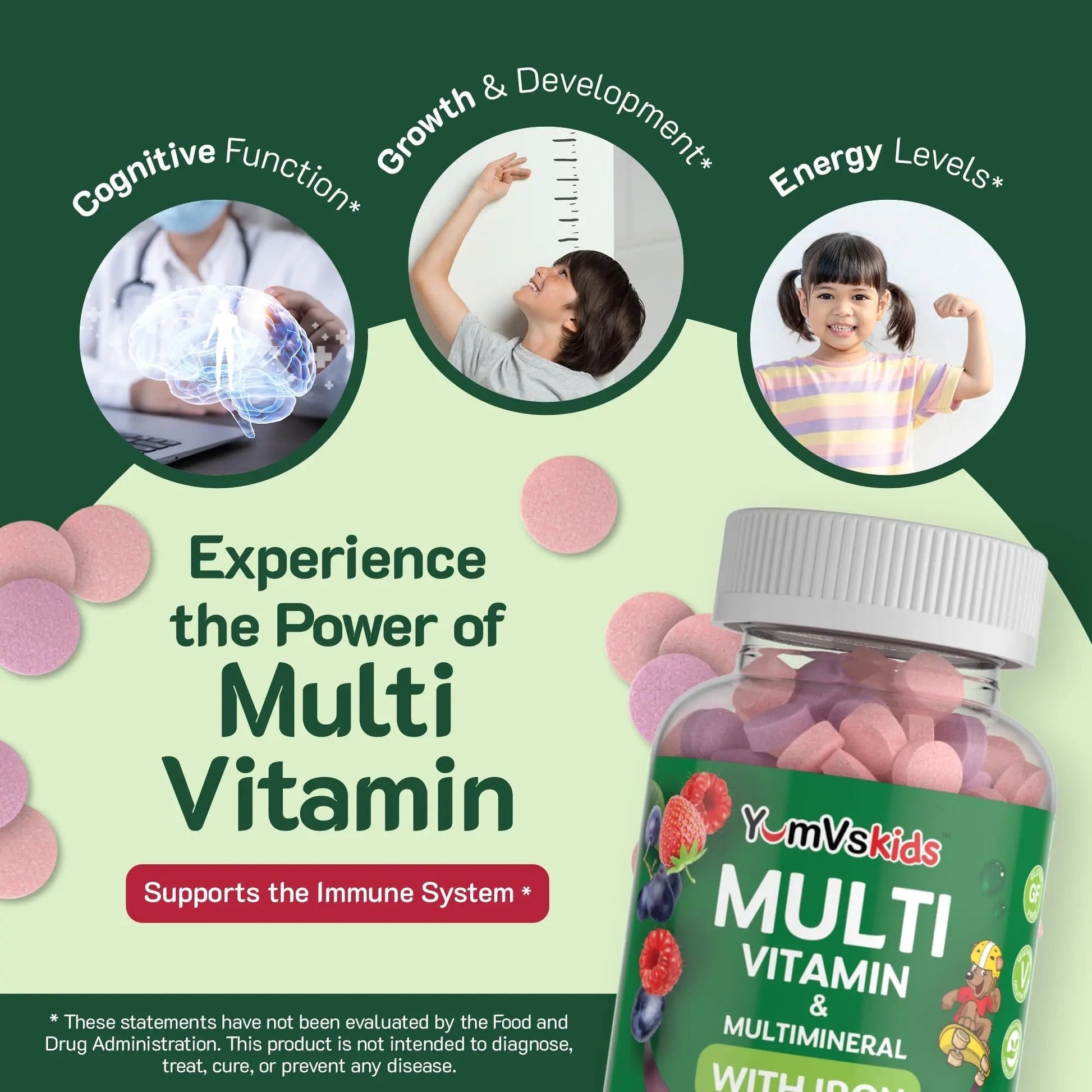 YUM-V'S Probiotics & Multivitamin Bundle for Kids – Probiotic with Prebiotic Fiber Chocolate Bears + Multivitamin & Multimineral with Iron Chewables – Digestive, Immune & Overall Health Support YUM-V'SAu supplements