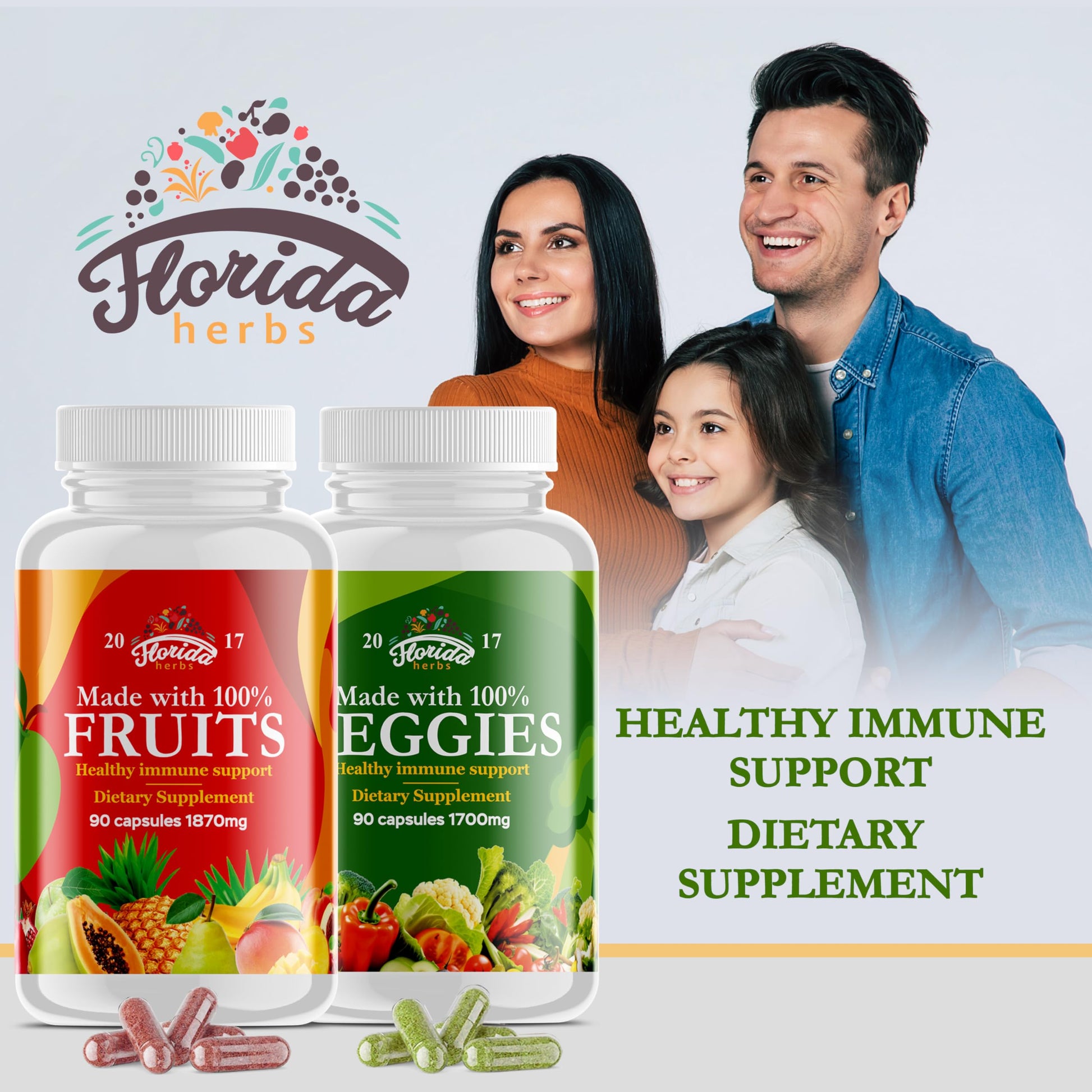 Fruits and Vegetables Supplement - 90 Fruit and 90 Veggie Capsules - Nature Vitamins, Balance of Fruits and Veggies Supports Energy Balance, Soy Free, Vegan Capsules - 90 Count (Pack of 2) FLORIDA HERBSAu supplements