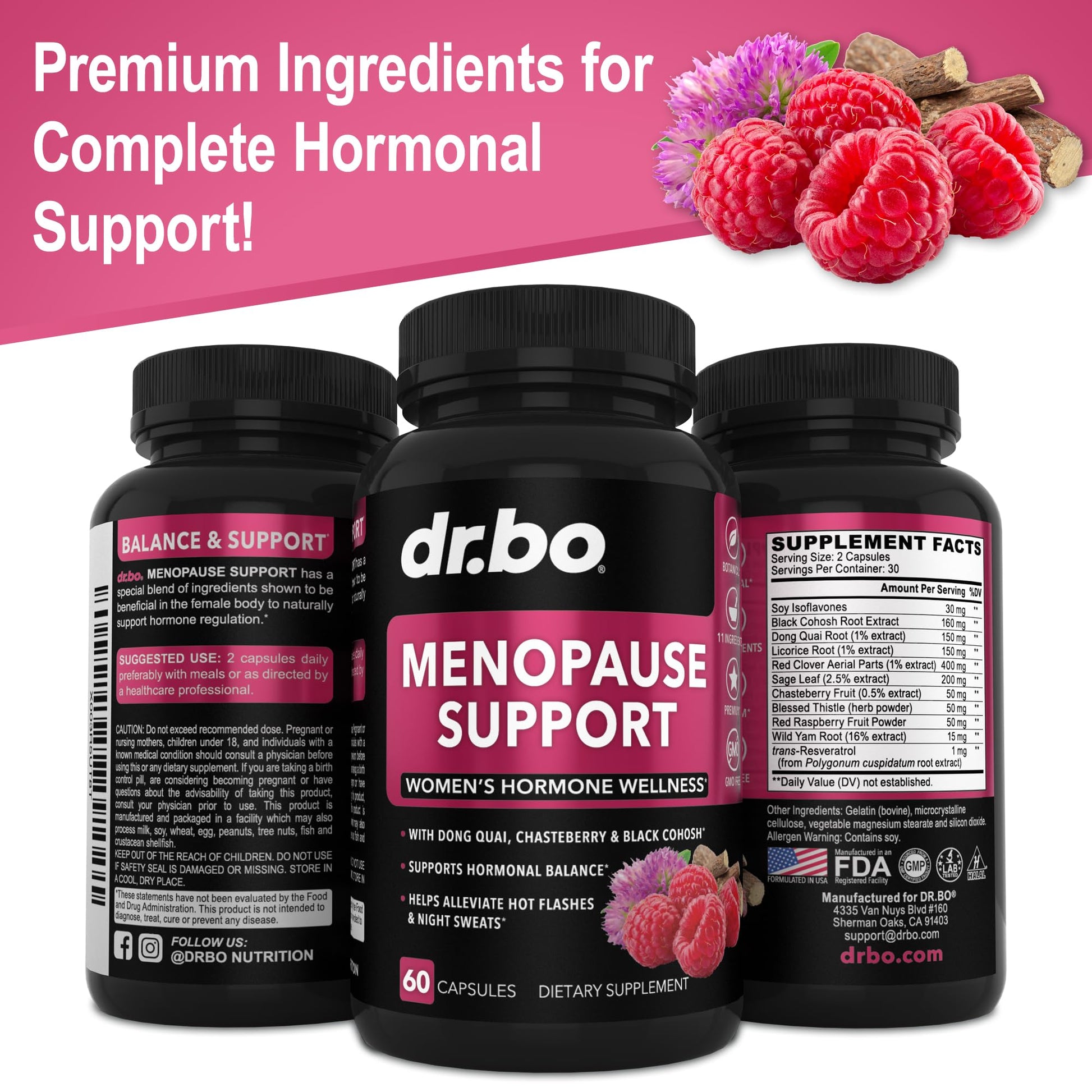 Menopause Supplements for Women Support Pills - Natural Menopause Relief for Hot Flashes, Night Sweats & Mood Swings with Dong Quai, Chasteberry & Black Cohosh - Hormone Balance for Women Supplement DR. BOAu supplements