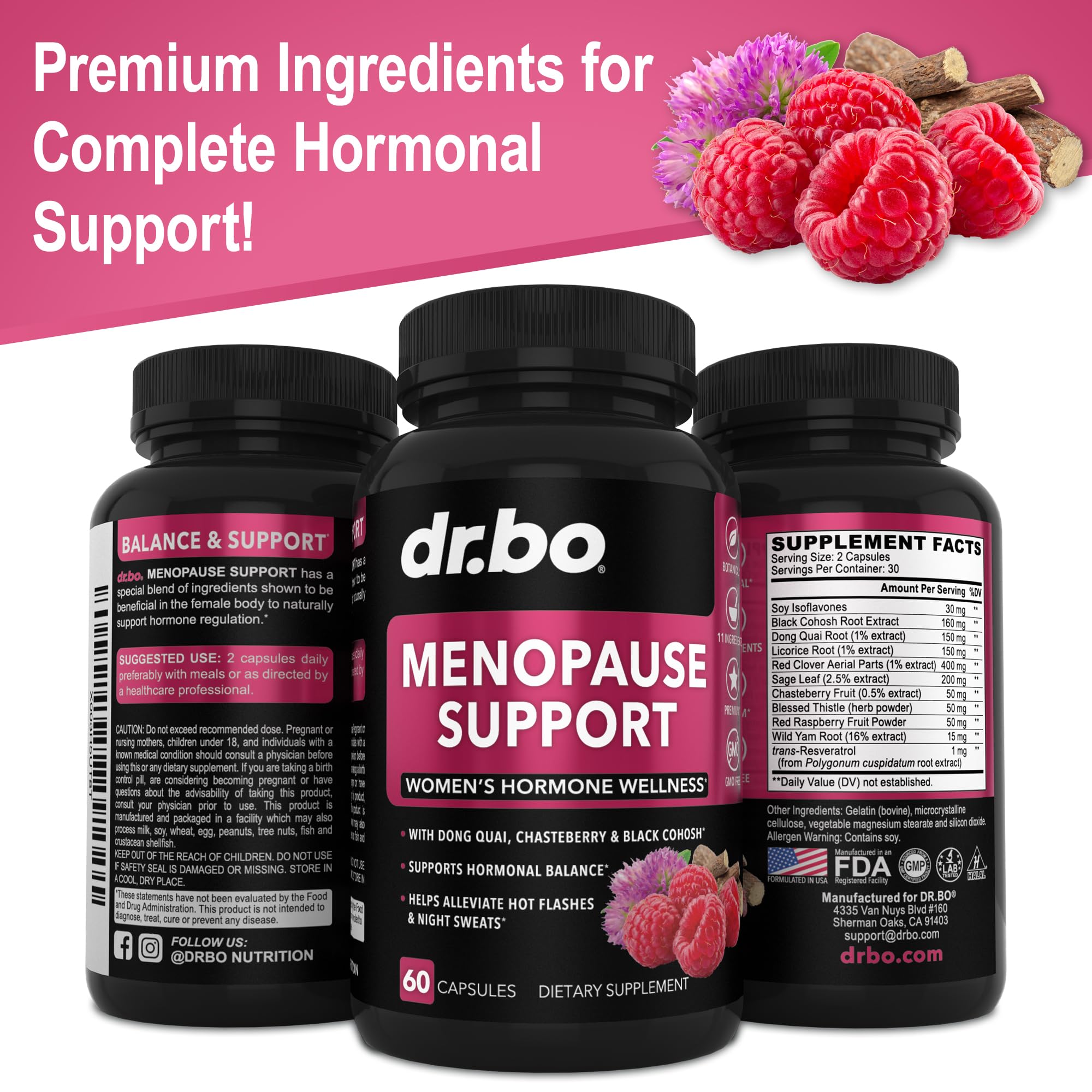 Menopause Supplements for Women Support Pills - Natural Menopause Relief for Hot Flashes, Night Sweats & Mood Swings with Dong Quai, Chasteberry & Black Cohosh - Hormone Balance for Women Supplement DR. BOAu supplements