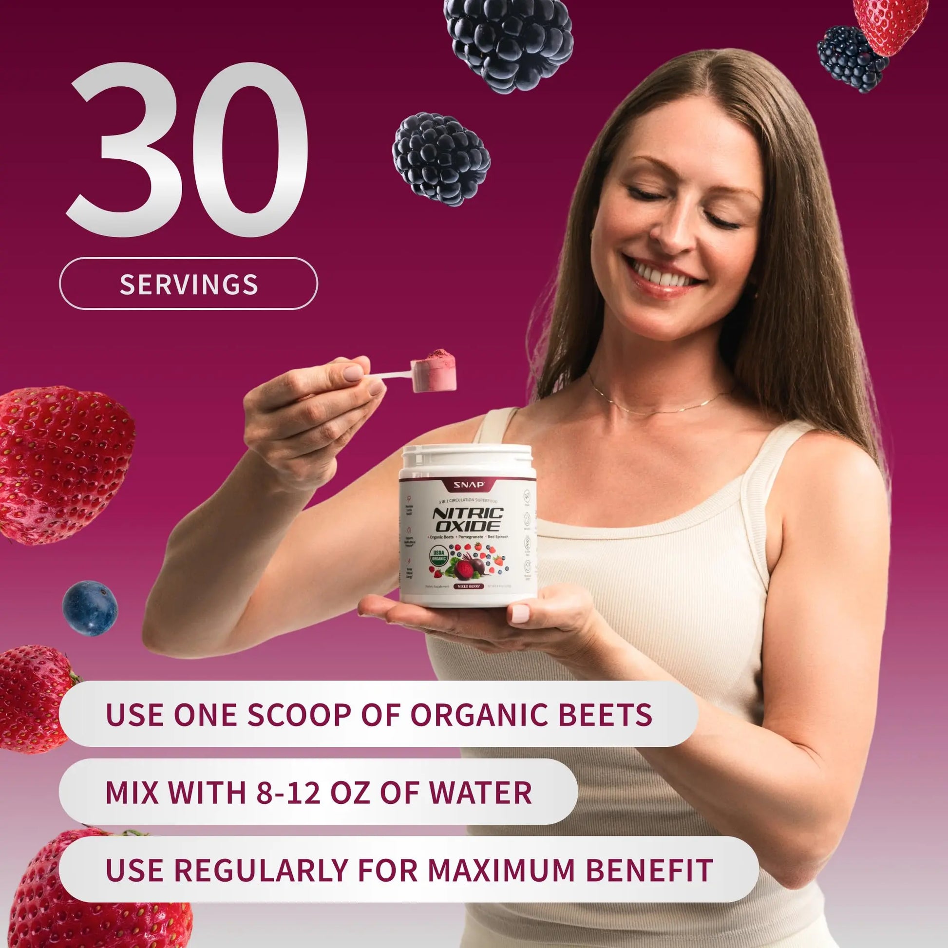 Snap Supplements Organic Beet Root Powder Nitric Oxide Supplement for Men & Women, Red Spinach & Pomegranate, Supports Healthy Energy & Blood Pressure Already in Normal Range, 30 Servings, Mixed Berry Snap Supplementsnz supplements