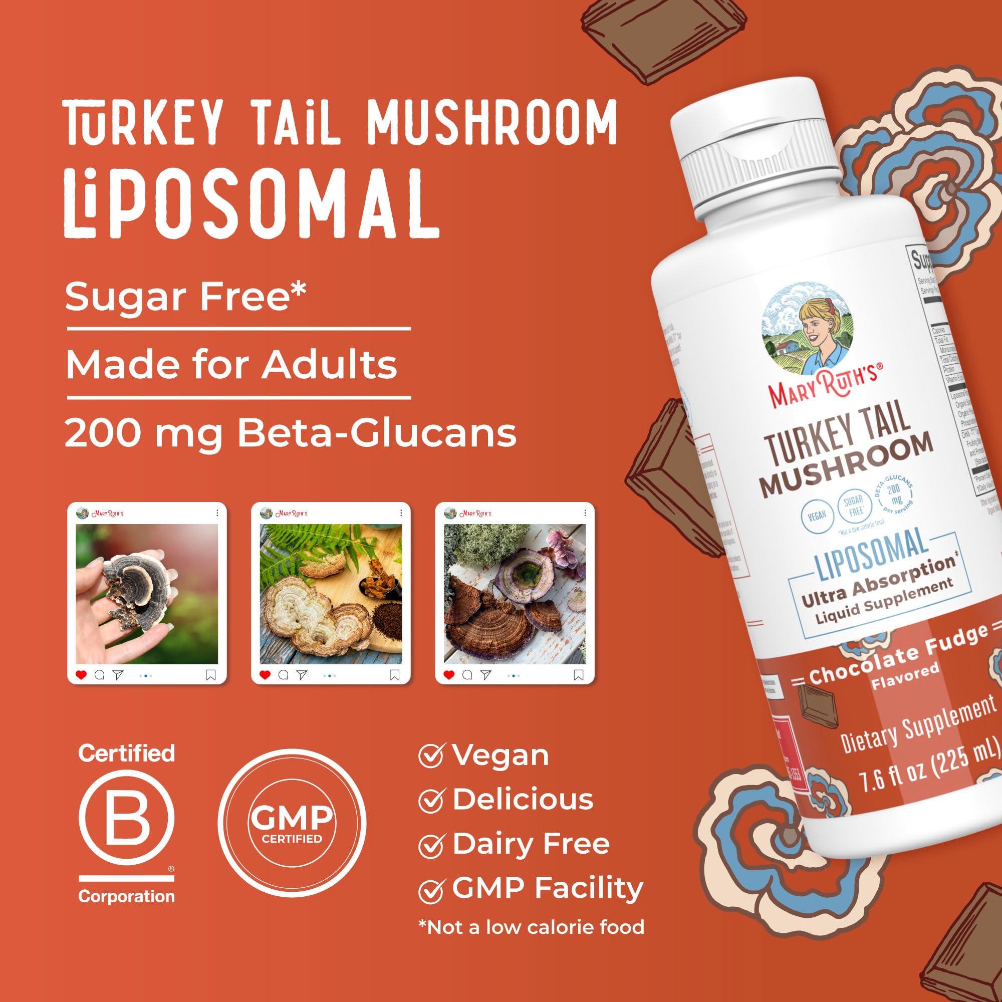 MaryRuth Organics Turkey Tail Mushroom Supplement | Ultra Absorption Liposomal | Full Spectrum | 200mg Beta-Glucans Per Serving | Vegan | 7.6 oz | 15 Servings MARYRUTH'SUS supplements