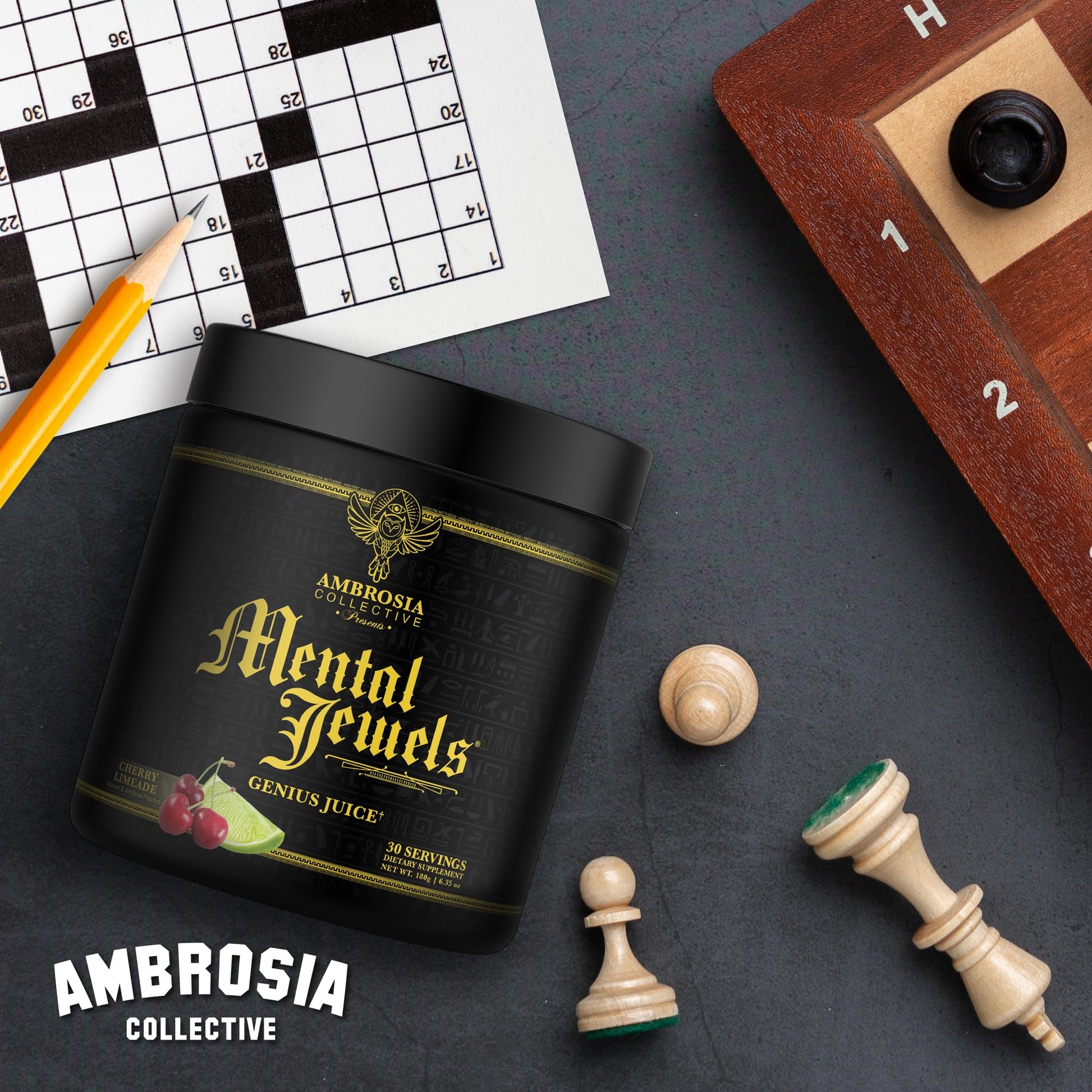 Ambrosia Mental Jewels Nootropic Brain Supplement Powder | Alpha GPC, Bacopa & Phosphatidylserine | Memory, Focus & Concentration Support | 30 Servings | Cherry Limeade AmbrosiaAu supplements