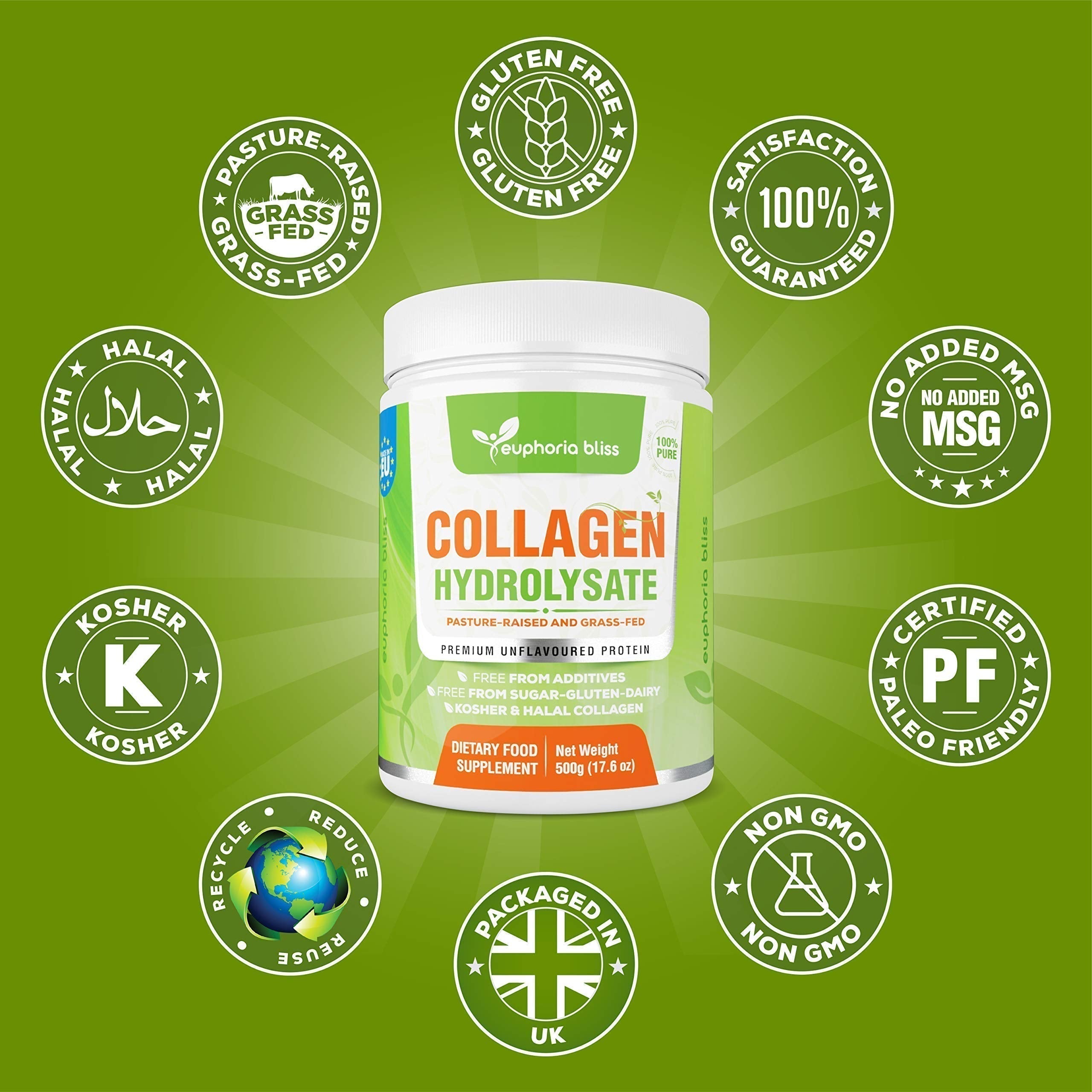 Premium Collagen Powder 500g Unflavoured High Grade Hydrolysed Collagen Joints, Bones, Gut, Wrinkles, Hair, Skin, Nails, Pain, Injury, Sleep, Fitness, Keto Euphoria BlissAu supplements
