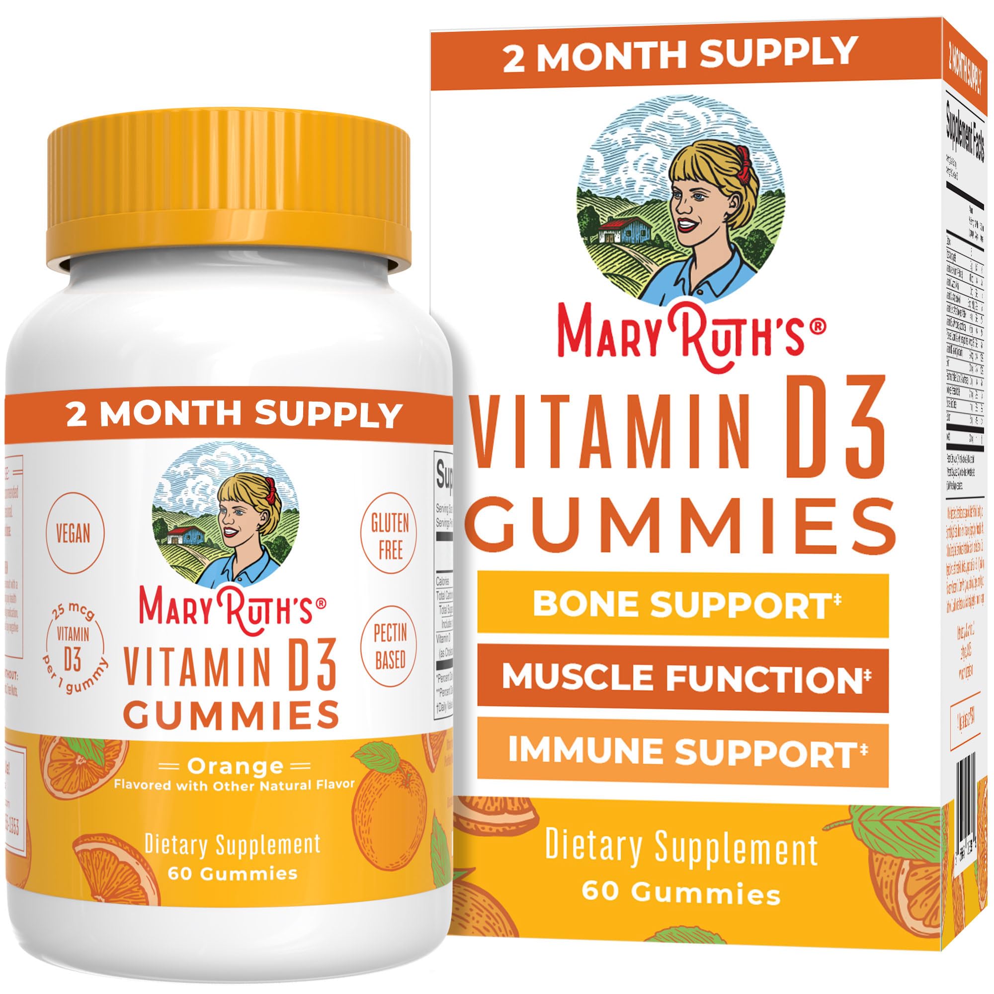 MaryRuth Organics Vitamin D3 Gummies | 2 Month Supply | Adults & Kids Vitamin D Gummy | Immune Support Supplement | VIT D3 1000IU for Bone Health&Muscle Function | Vegan | Non-GMO | Gluten Free | 60 MARYRUTH'SUS supplements